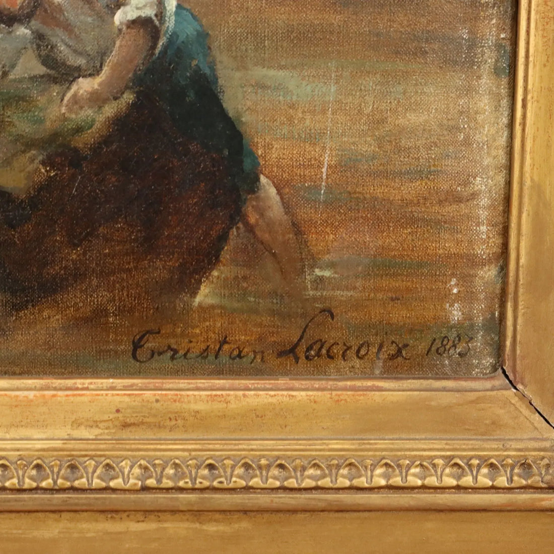 Antique Painting Wooden Landscape Signed Tristan Lacroix 1883 - Wood Landscape with Figures, 1883 | Art | 19th Century