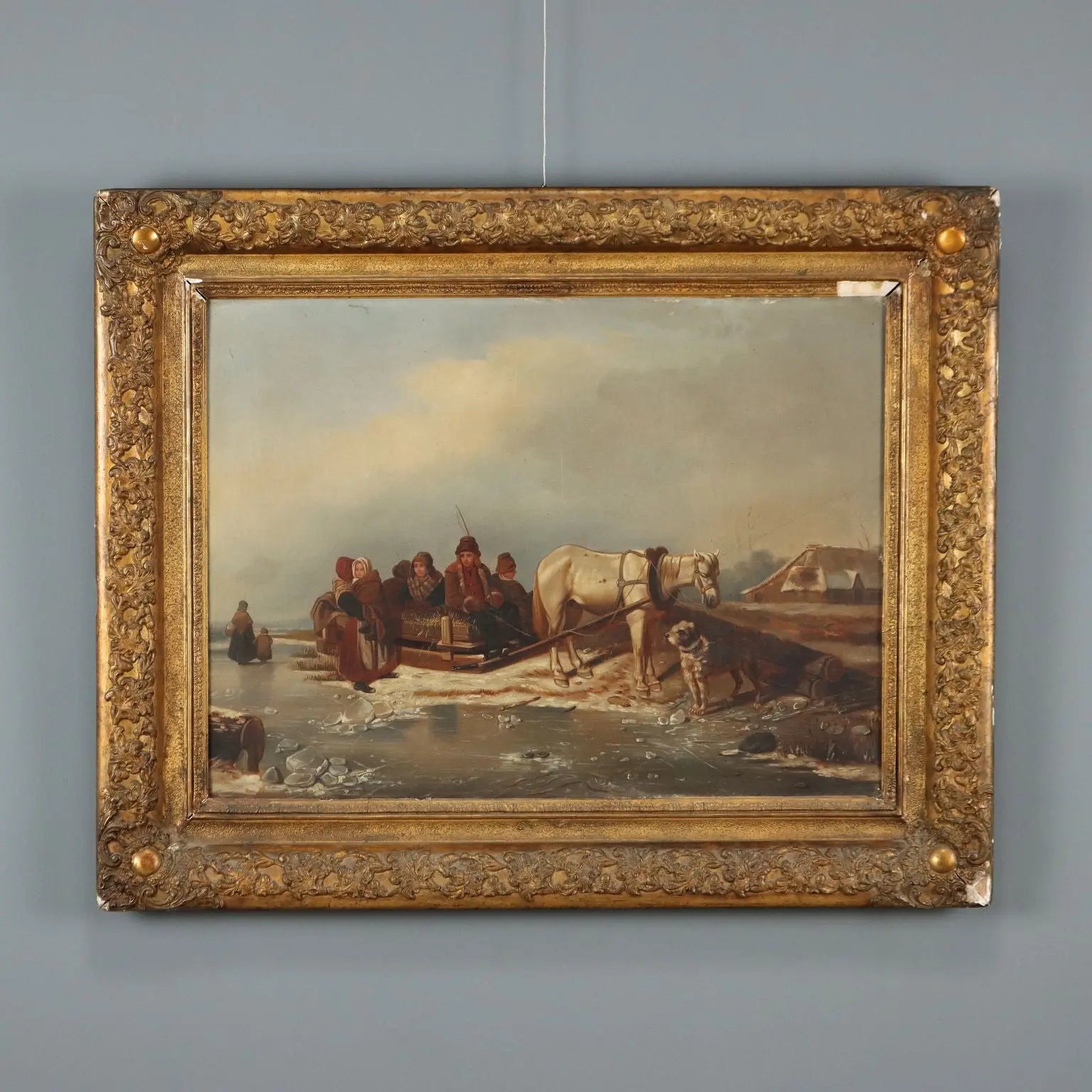 Antique Painting Winter Scene Oil on Canvas Northern Europe 800s | Art | 19th Century