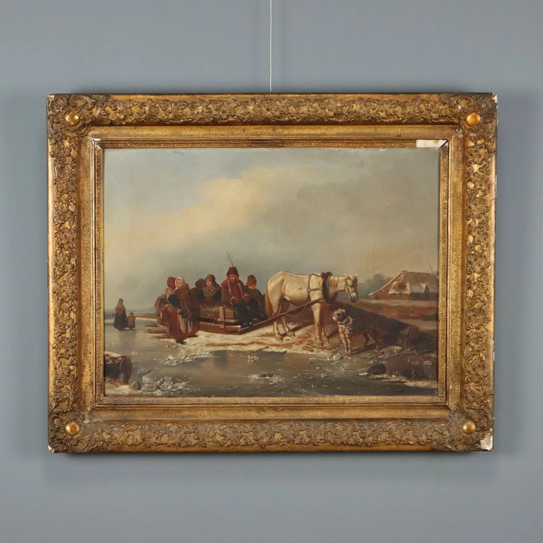 Antique Painting Winter Scene Oil on Canvas Northern Europe 800s | Art | 19th Century