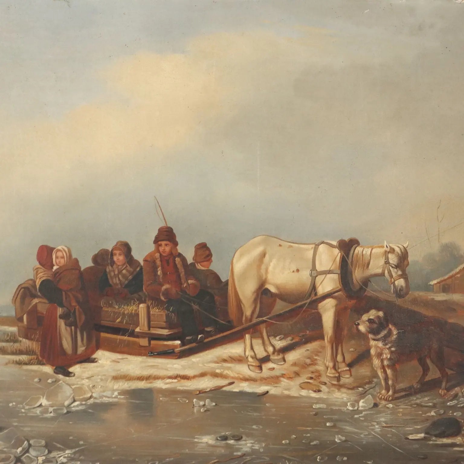 Antique Painting Winter Scene Oil on Canvas Northern Europe 800s | Art | 19th Century
