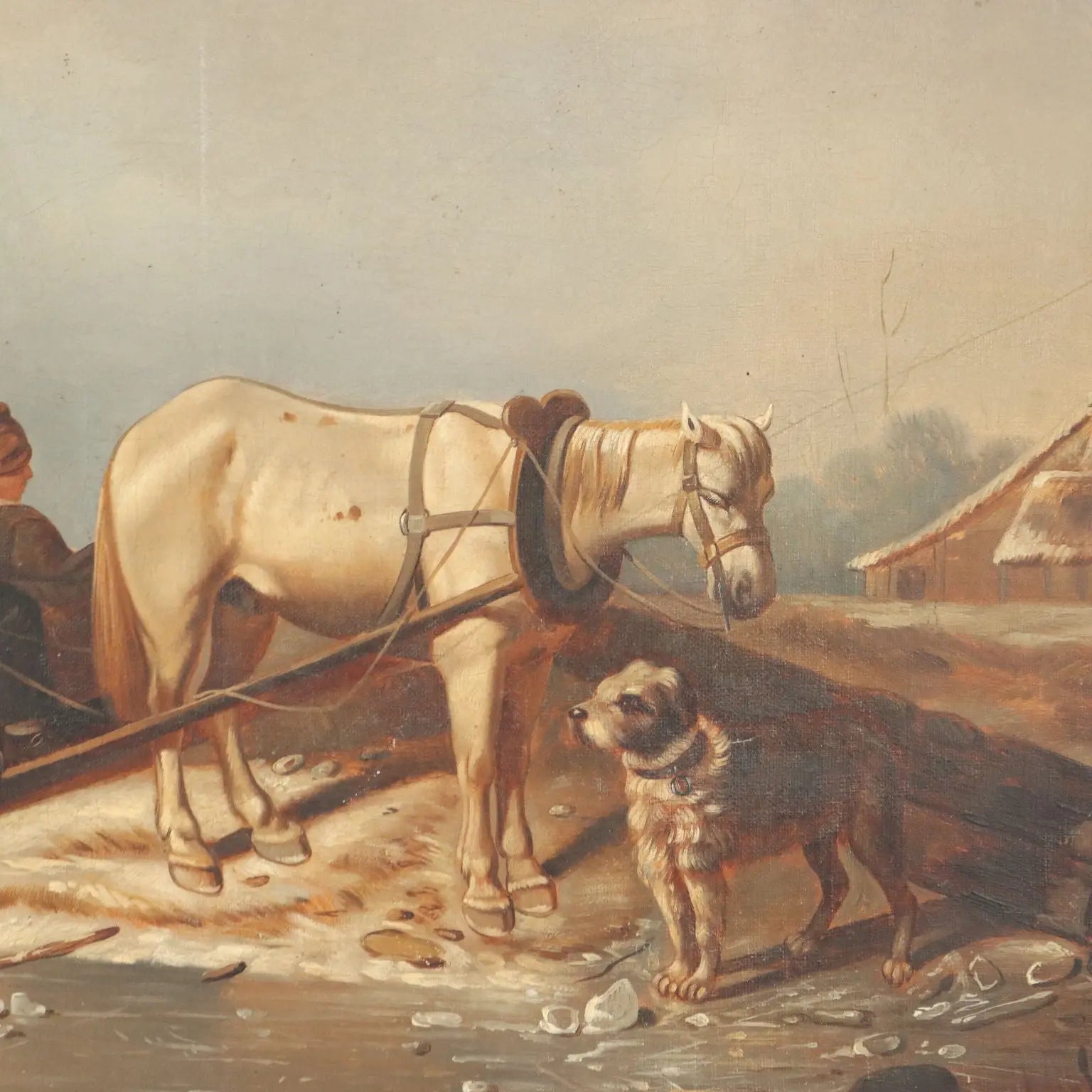 Antique Painting Winter Scene Oil on Canvas Northern Europe 800s | Art | 19th Century