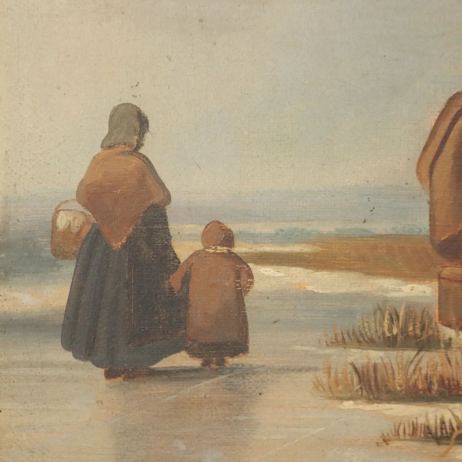 Antique Painting Winter Scene Oil on Canvas Northern Europe 800s | Art | 19th Century