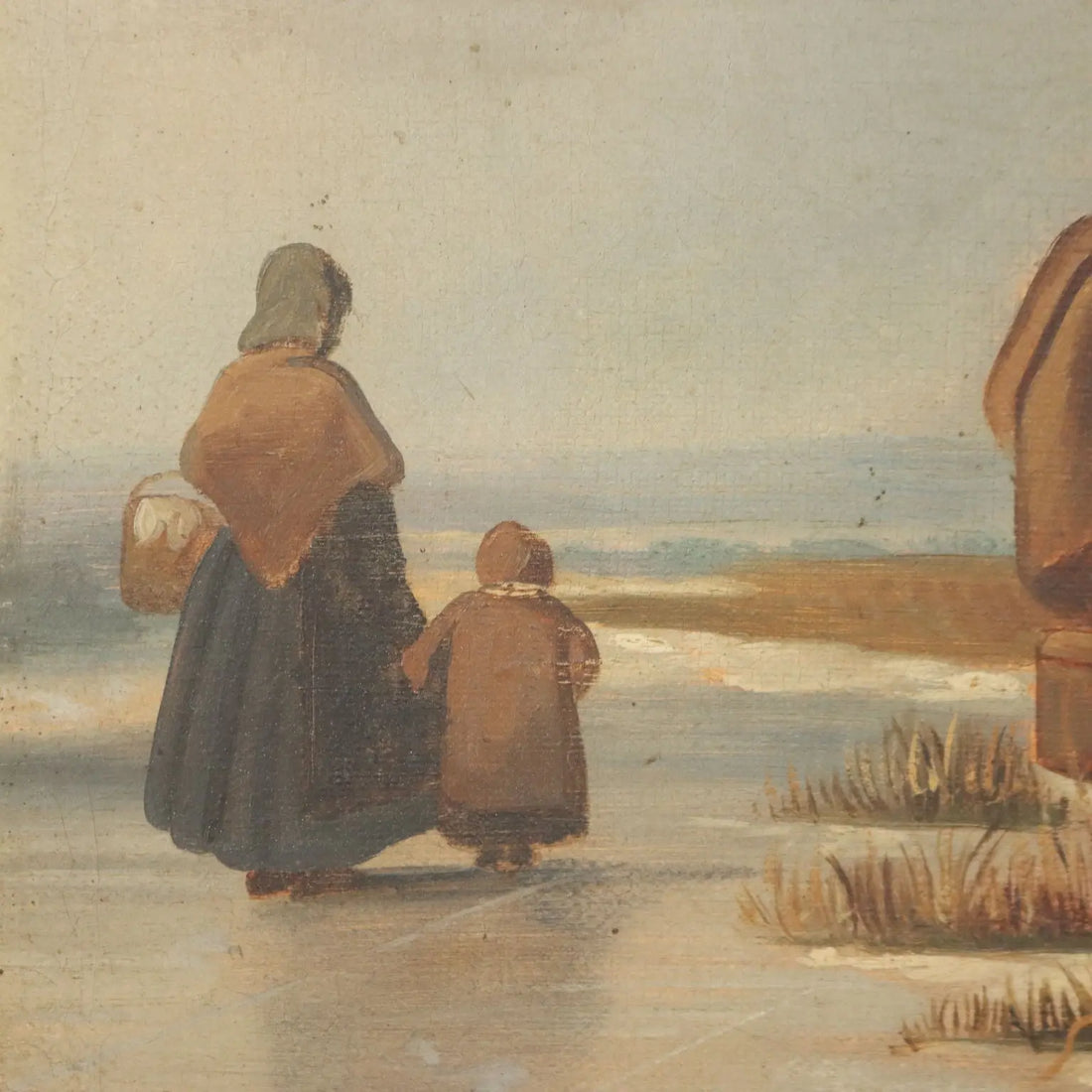 Antique Painting Winter Scene Oil on Canvas Northern Europe 800s | Art | 19th Century