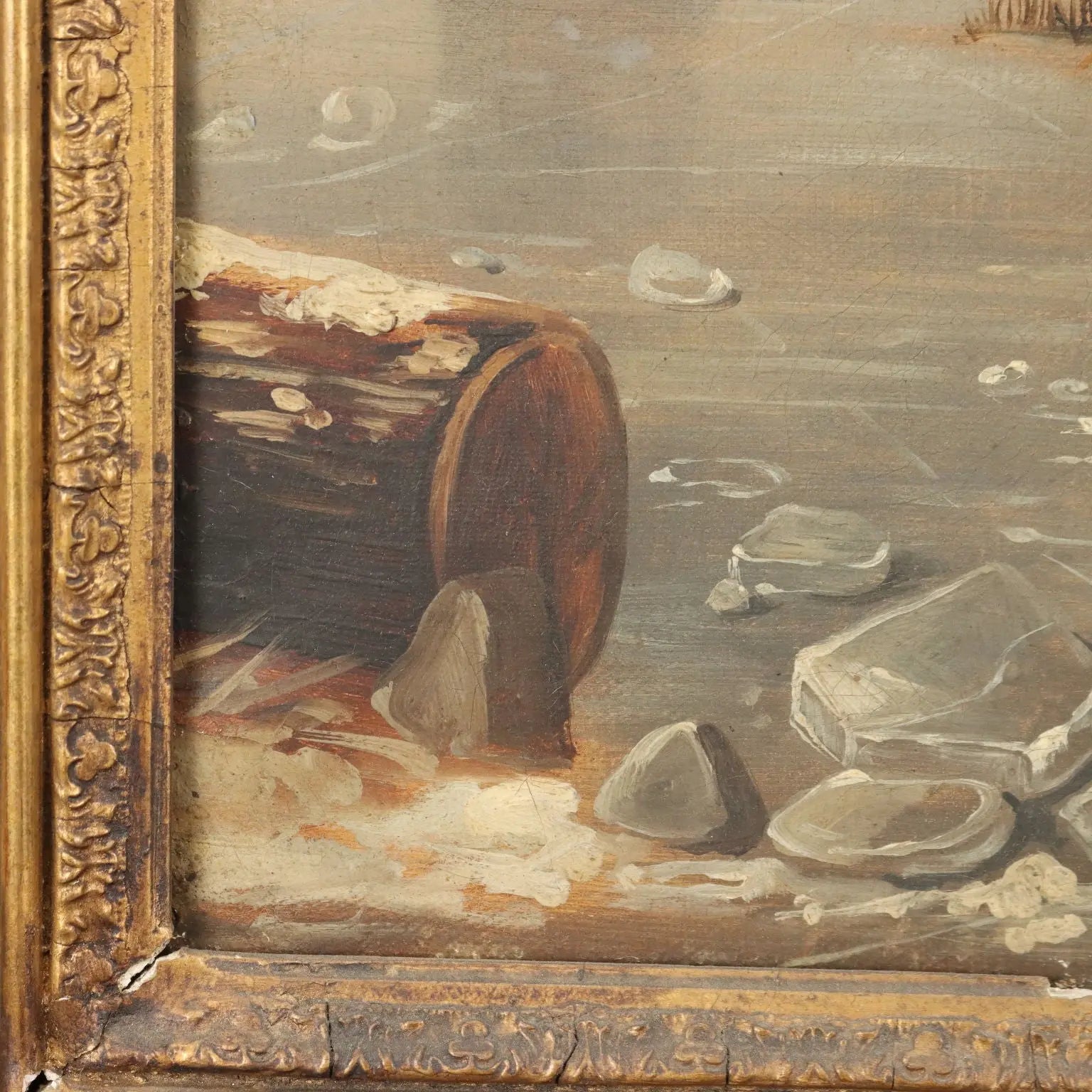 Antique Painting Winter Scene Oil on Canvas Northern Europe 800s | Art | 19th Century