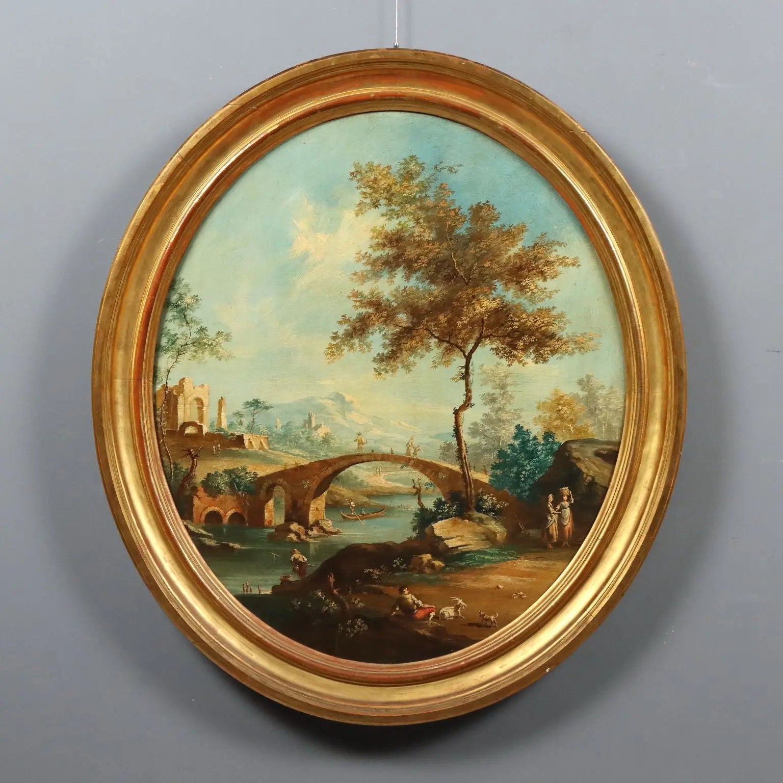 Antique Painting Landscape with River Oil on Hardboard XVIII Century | Art | 19th Century