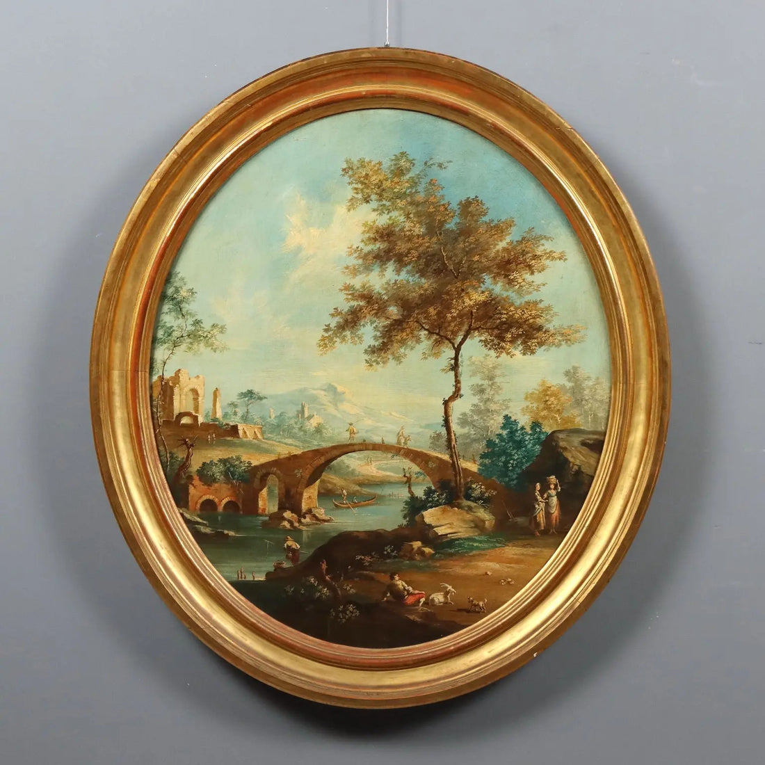 Antique Painting Landscape with River Oil on Hardboard XVIII Century | Art | 19th Century