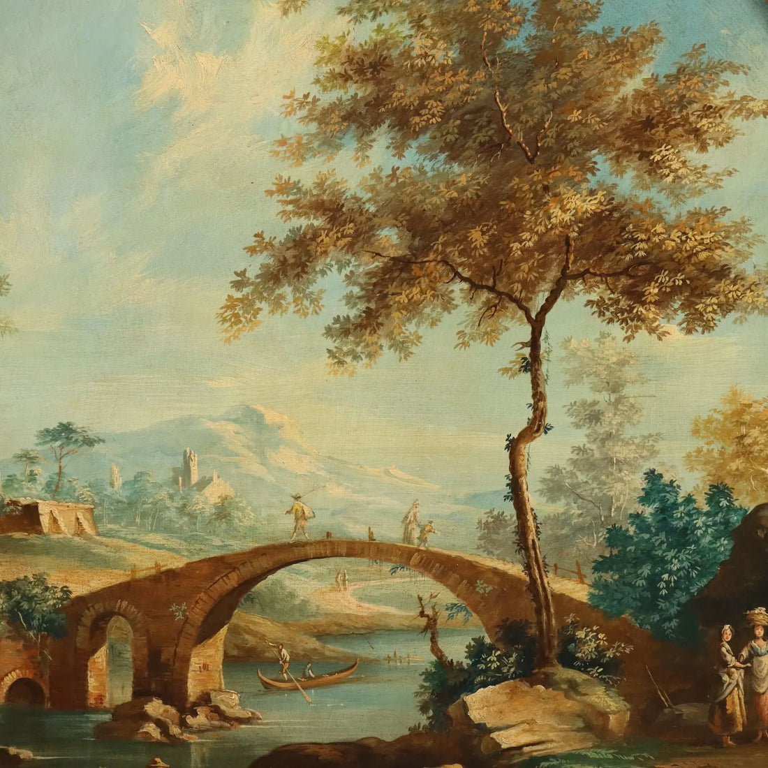 Antique Painting Landscape with River Oil on Hardboard XVIII Century | Art | 19th Century