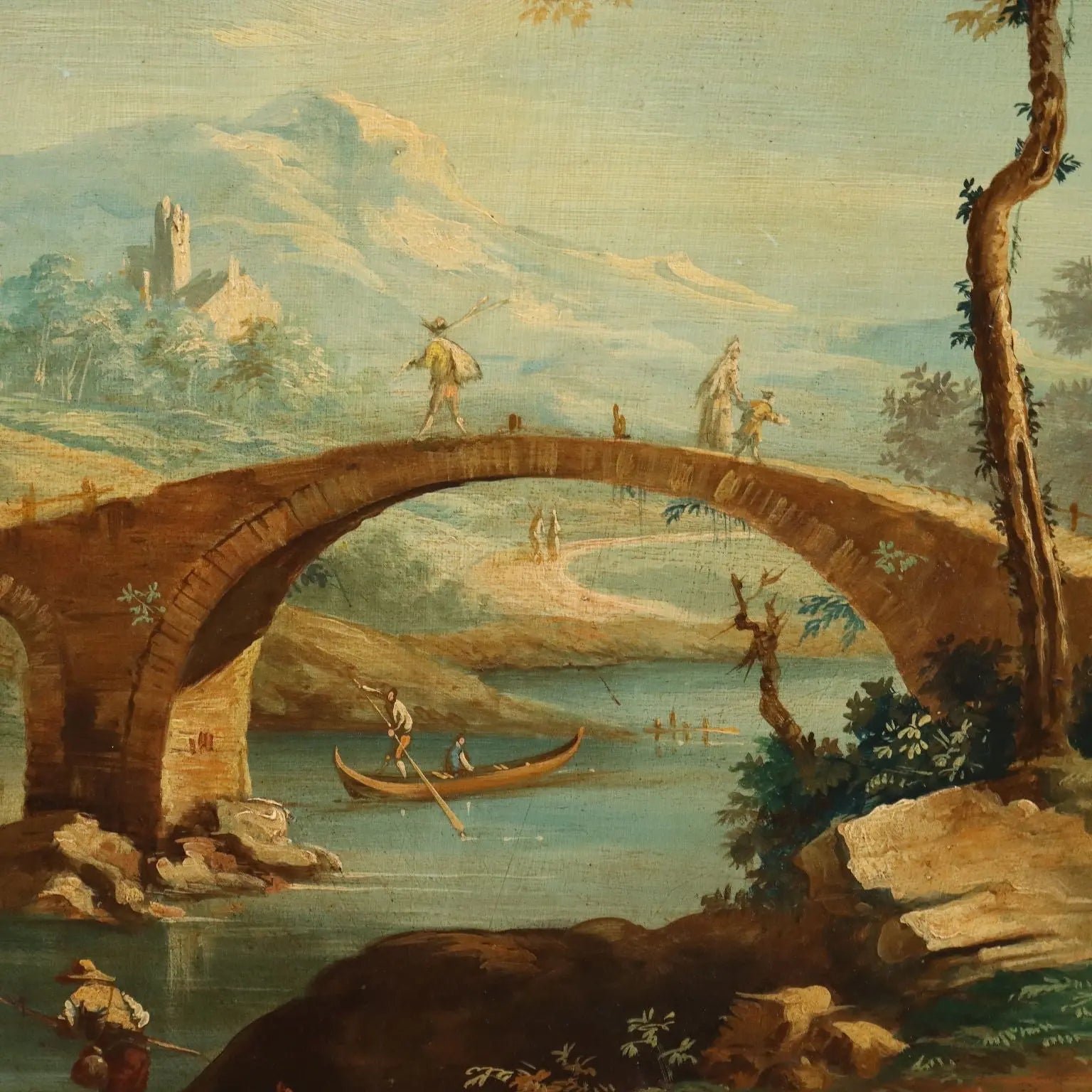 Antique Painting Landscape with River Oil on Hardboard XVIII Century | Art | 19th Century