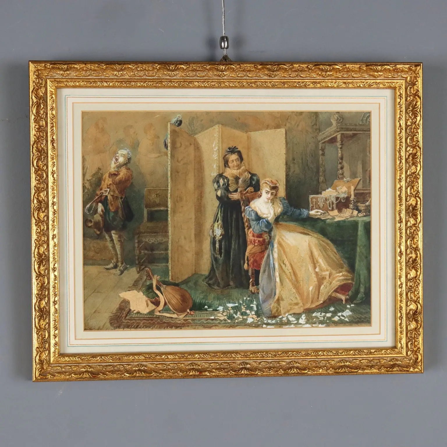 Antique Painting Signed Pietro Michis Interior Scene XIX Century - Interior Scene with Figures | Art | 19th Century