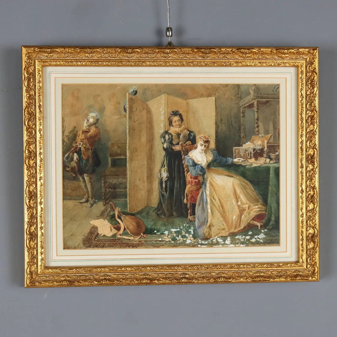 Antique Painting Signed Pietro Michis Interior Scene XIX Century - Interior Scene with Figures | Art | 19th Century