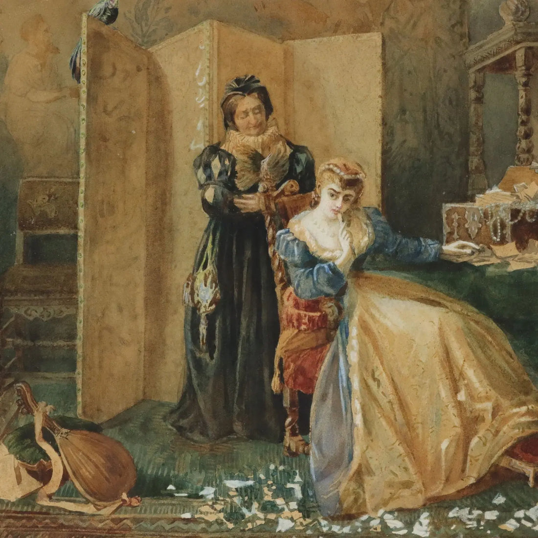 Antique Painting Signed Pietro Michis Interior Scene XIX Century - Interior Scene with Figures | Art | 19th Century