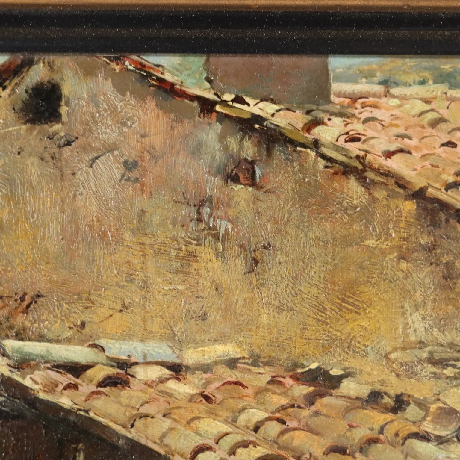 Antique Painting Signed Domenico Pennacchini Oil on Hardboard '800 - Farmhouse with Commoner and Ducks | Art | 19th Century