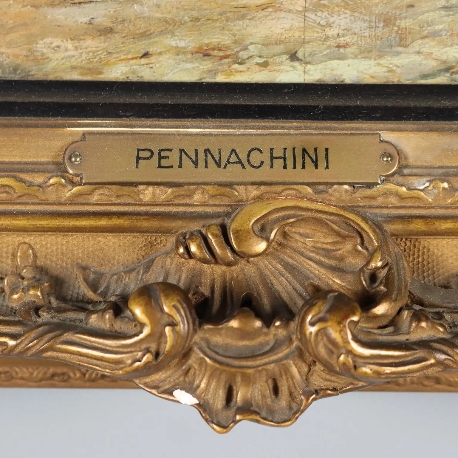 Antique Painting Signed Domenico Pennacchini Oil on Hardboard '800 - Farmhouse with Commoner and Ducks | Art | 19th Century