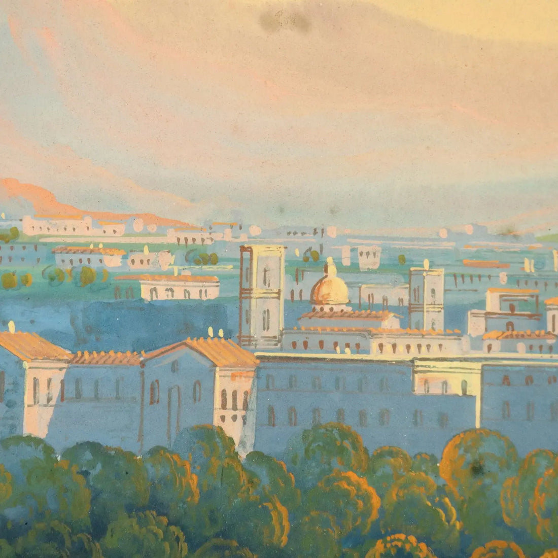 Antique Painting Gouache with Glimpse of Sorrento XIX Century | Art | 19th Century