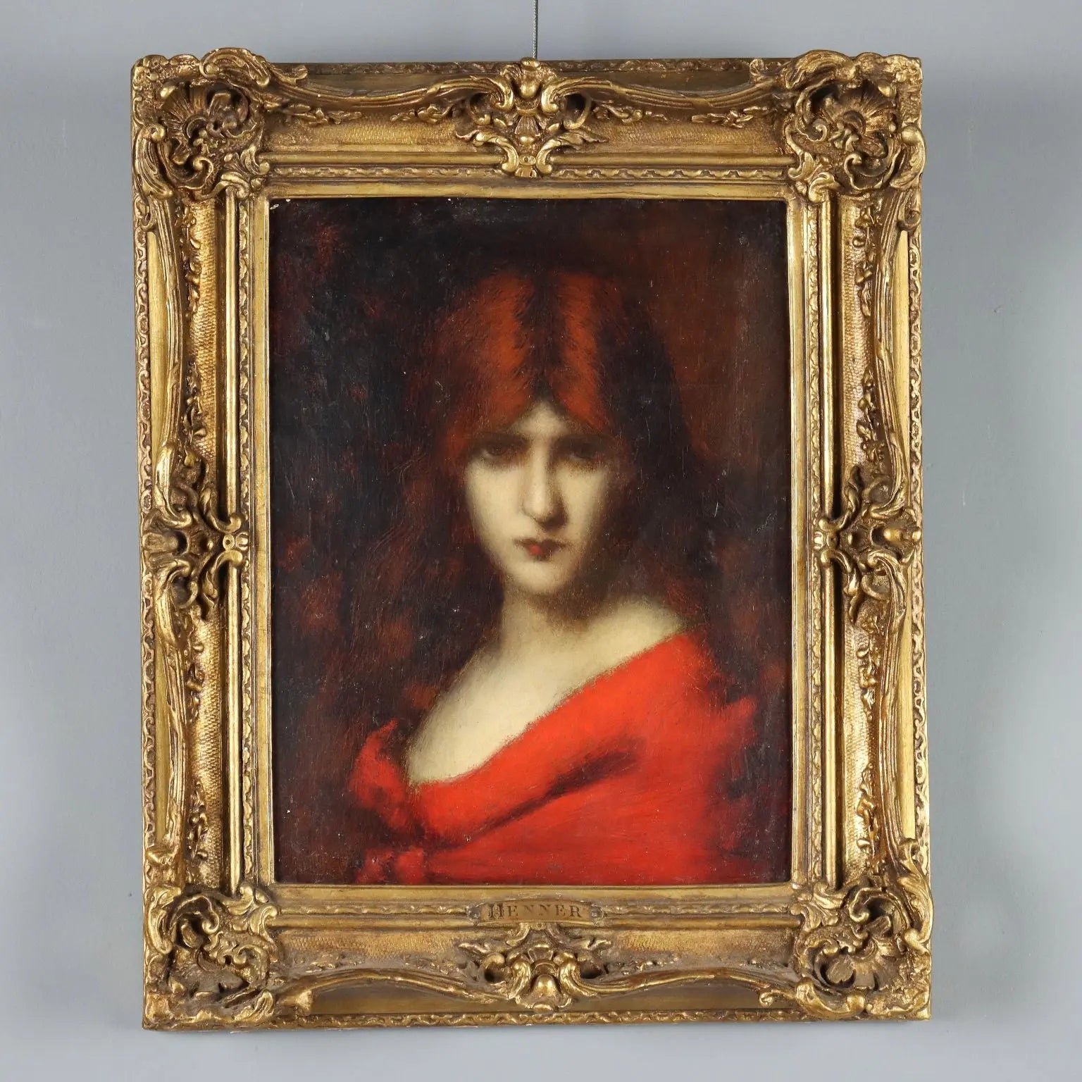 Antique Painting Attributed to Jean-Jacques Henner Portrait of a Woman - Portrait of a Woman in a Red Dress | Art | 19th Century