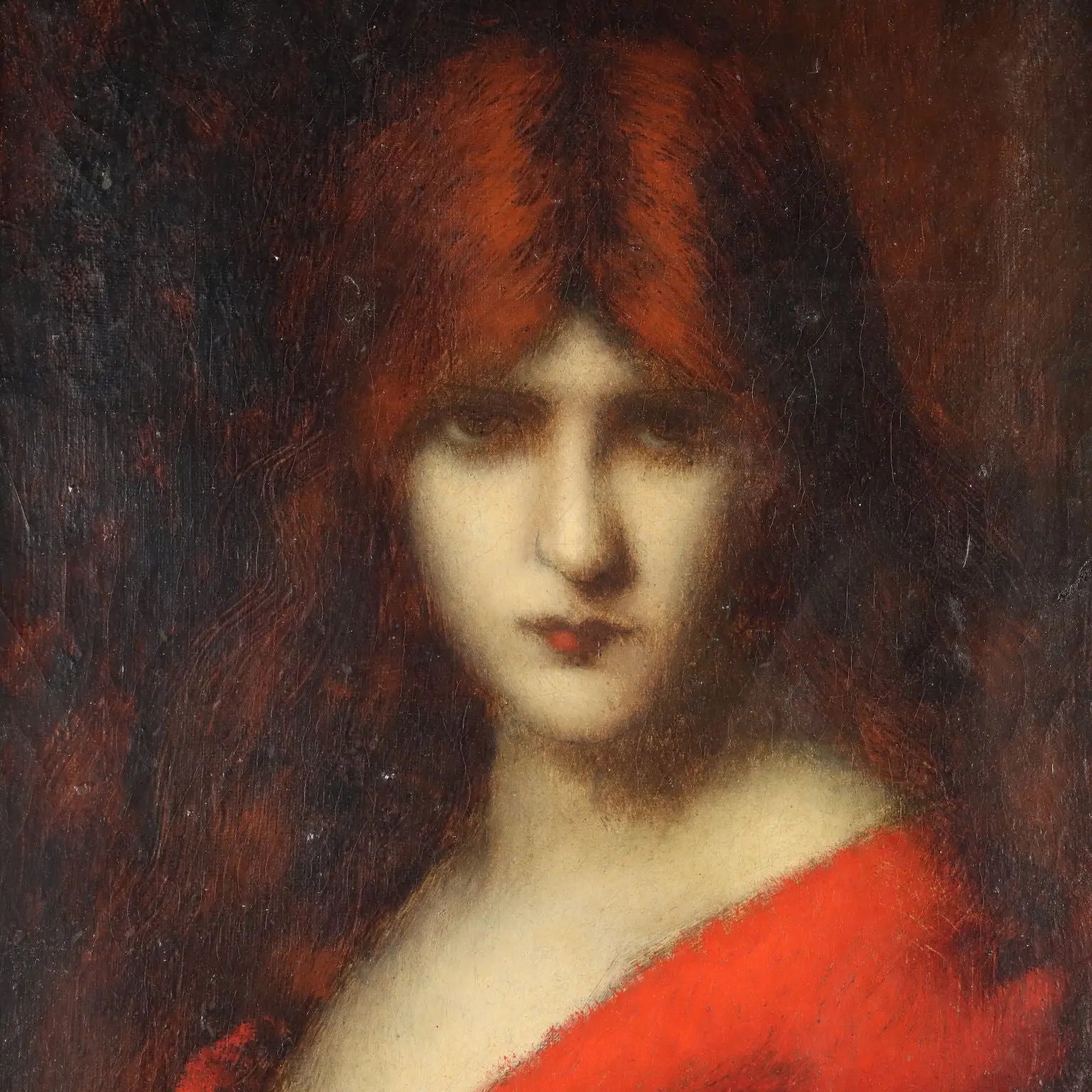 Antique Painting Attributed to Jean-Jacques Henner Portrait of a Woman - Portrait of a Woman in a Red Dress | Art | 19th Century