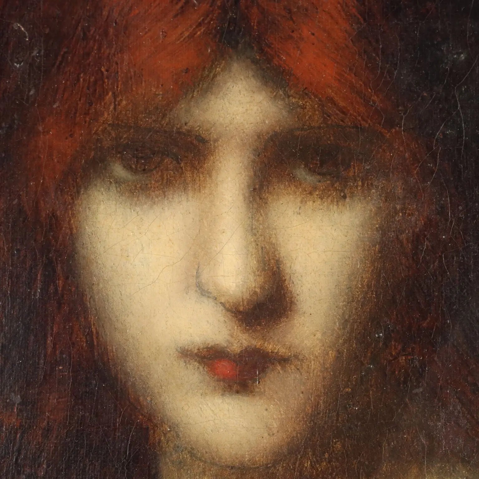 Antique Painting Attributed to Jean-Jacques Henner Portrait of a Woman - Portrait of a Woman in a Red Dress | Art | 19th Century