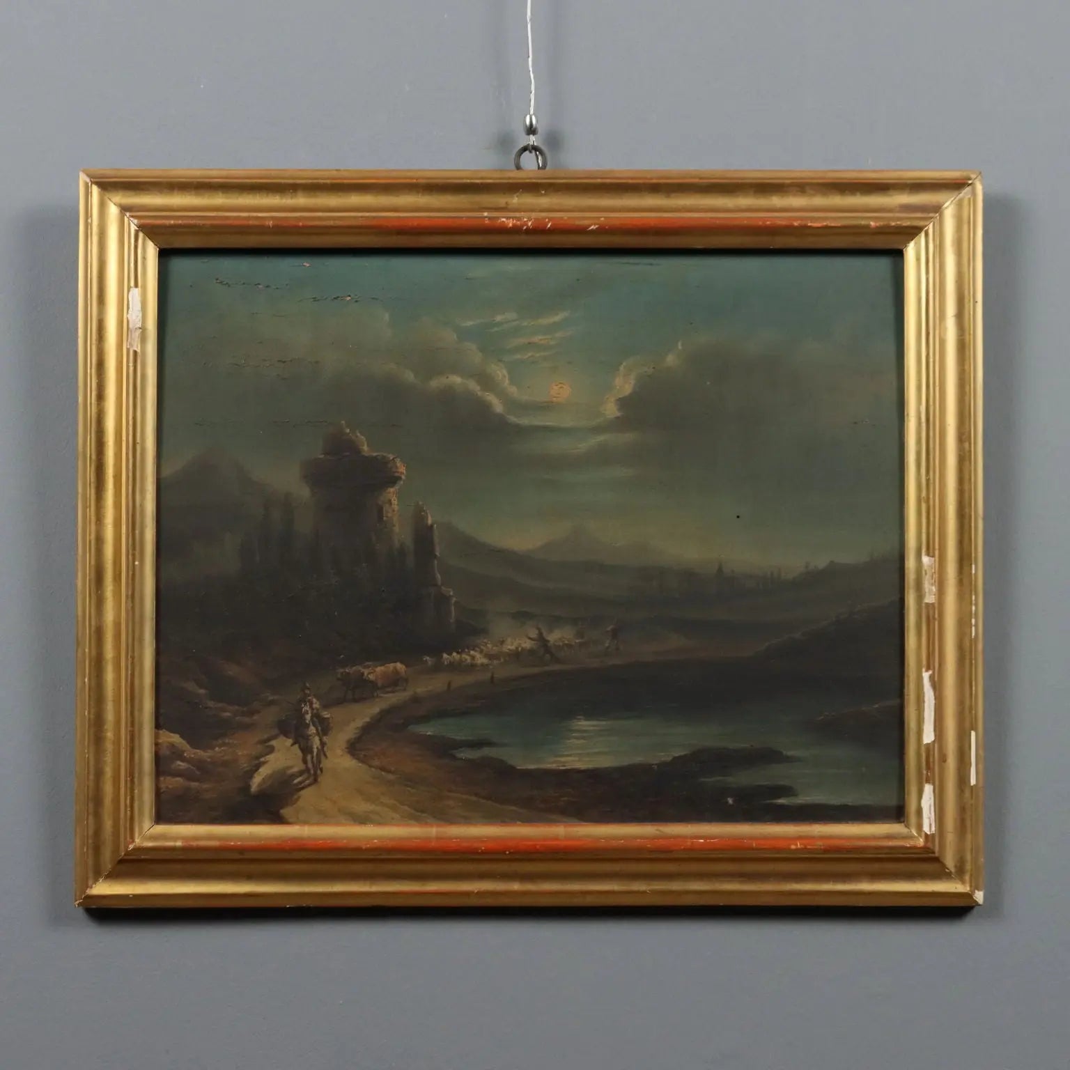 Antique Painting Night Landscape Oil on Hardboard XIX Century | Art | 19th Century