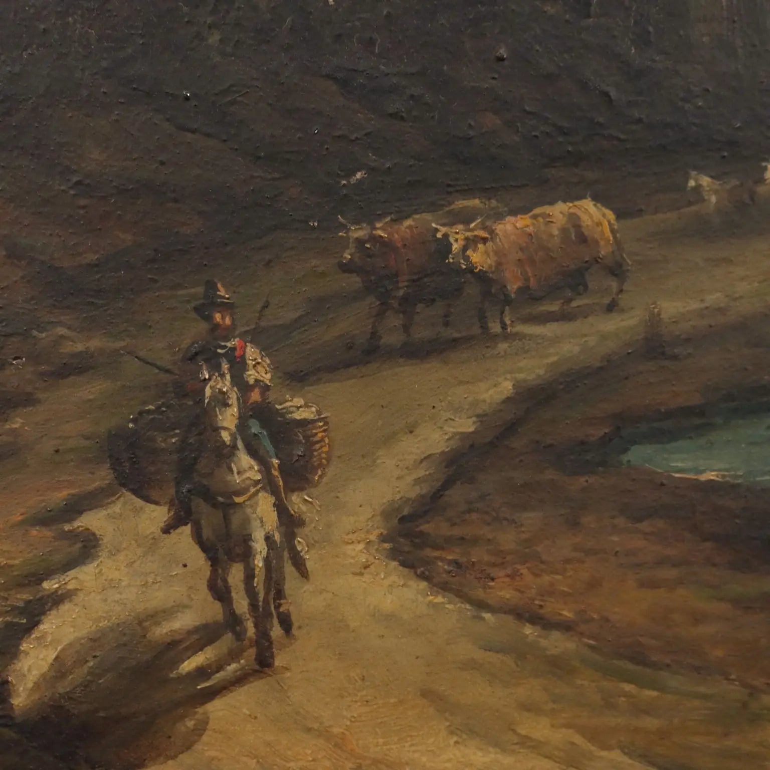 Antique Painting Night Landscape Oil on Hardboard XIX Century | Art | 19th Century