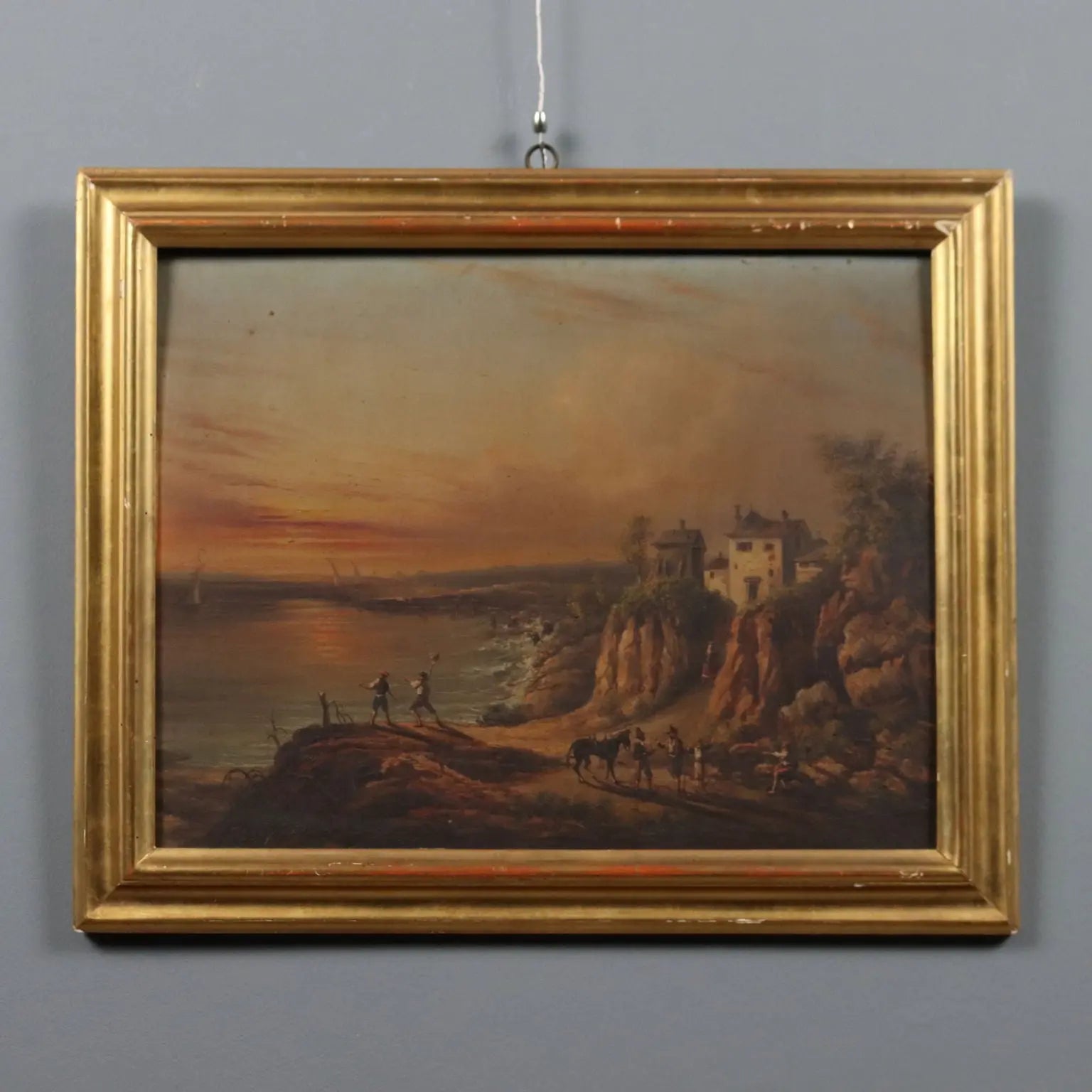 Antique Painting Sunset on Sea Landscape Oil on Borad XIX Century | Art | 19th Century