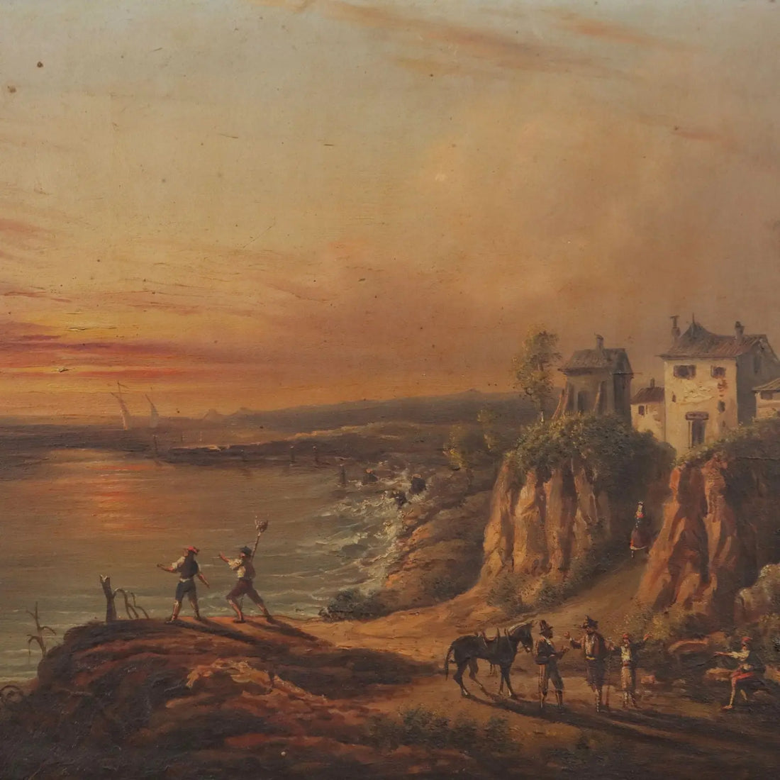 Antique Painting Sunset on Sea Landscape Oil on Borad XIX Century | Art | 19th Century