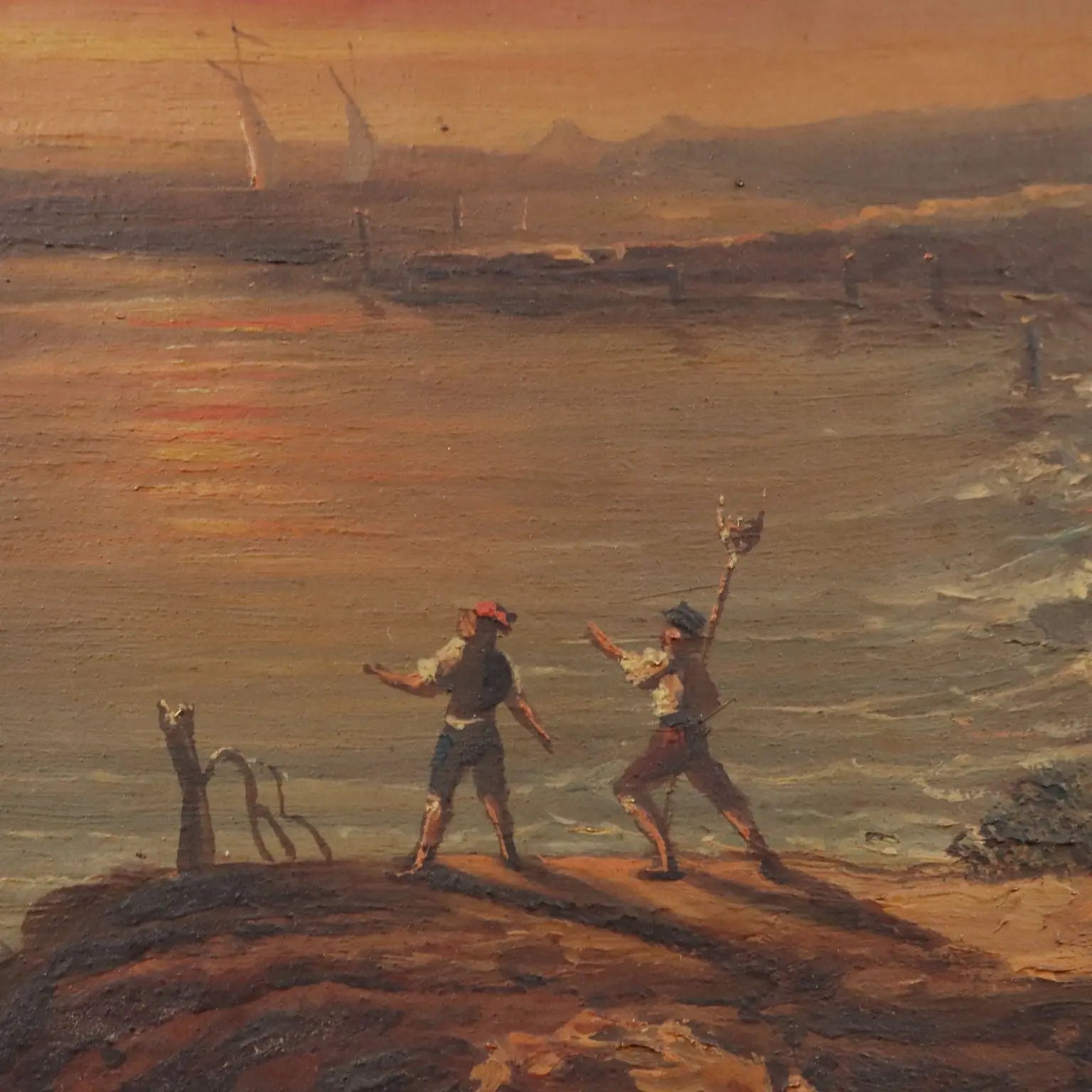 Antique Painting Sunset on Sea Landscape Oil on Borad XIX Century | Art | 19th Century