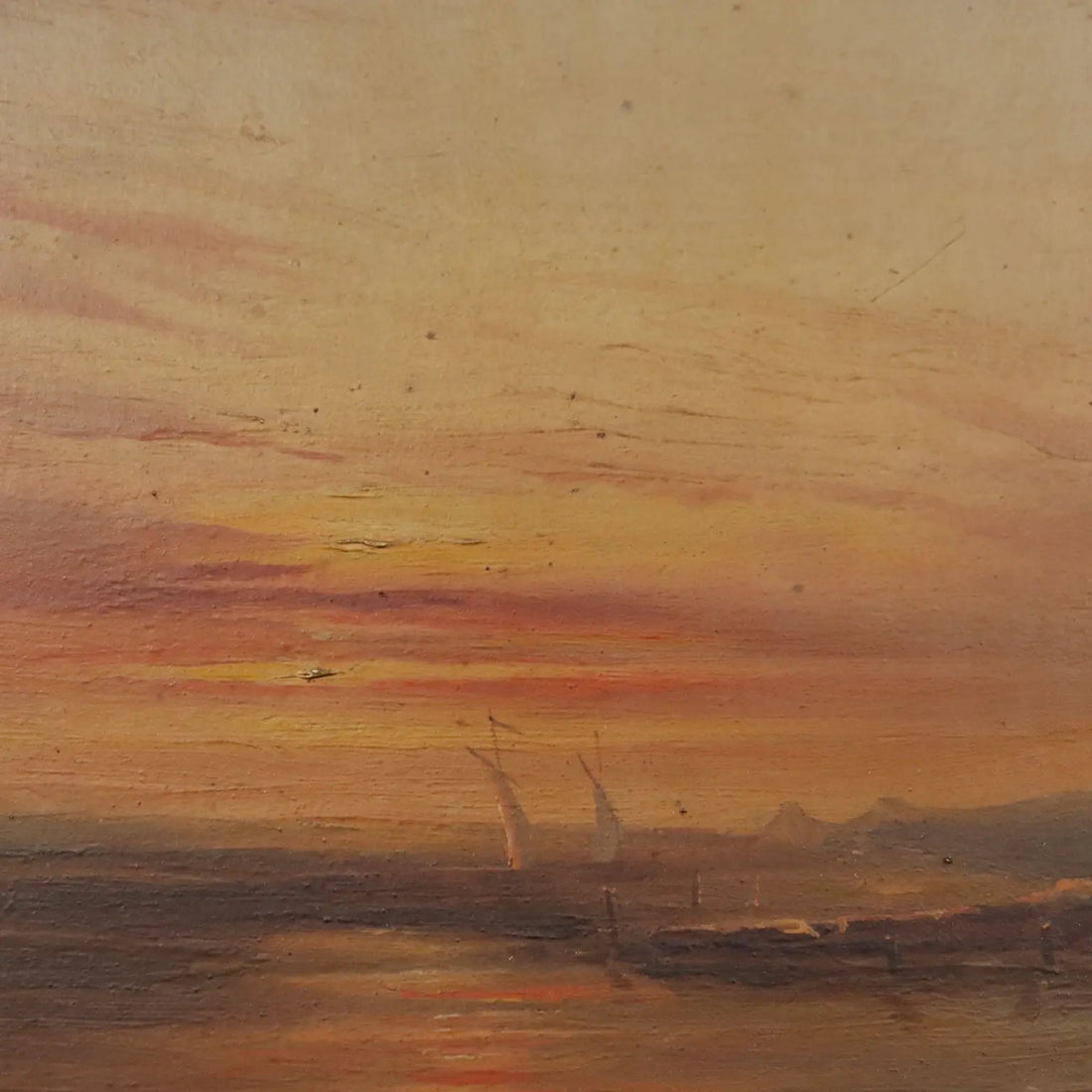 Antique Painting Sunset on Sea Landscape Oil on Borad XIX Century | Art | 19th Century