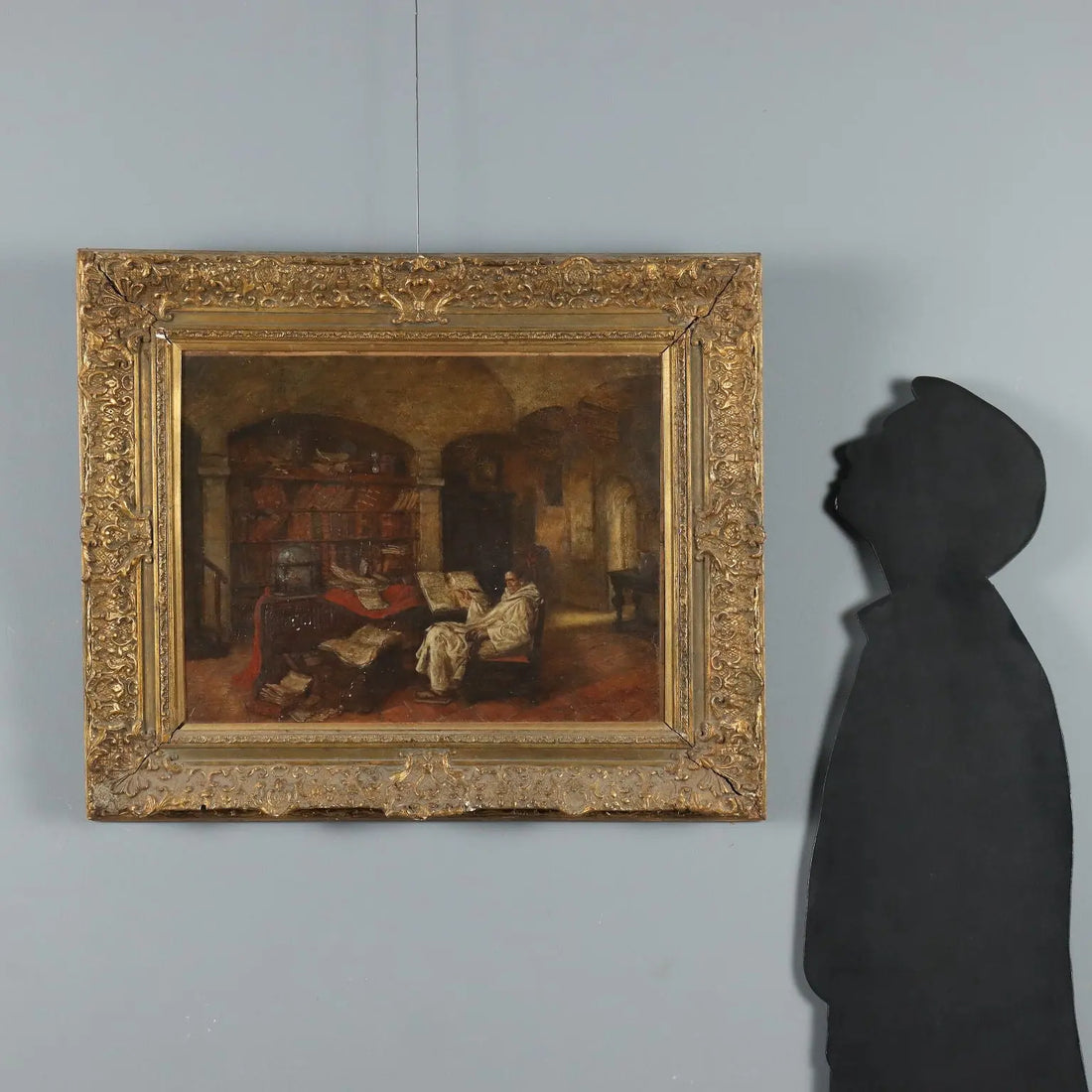 Antique Painting Signed Jeno Chemendy Monk XIX Century - Interior with Monk | Art | 19th Century