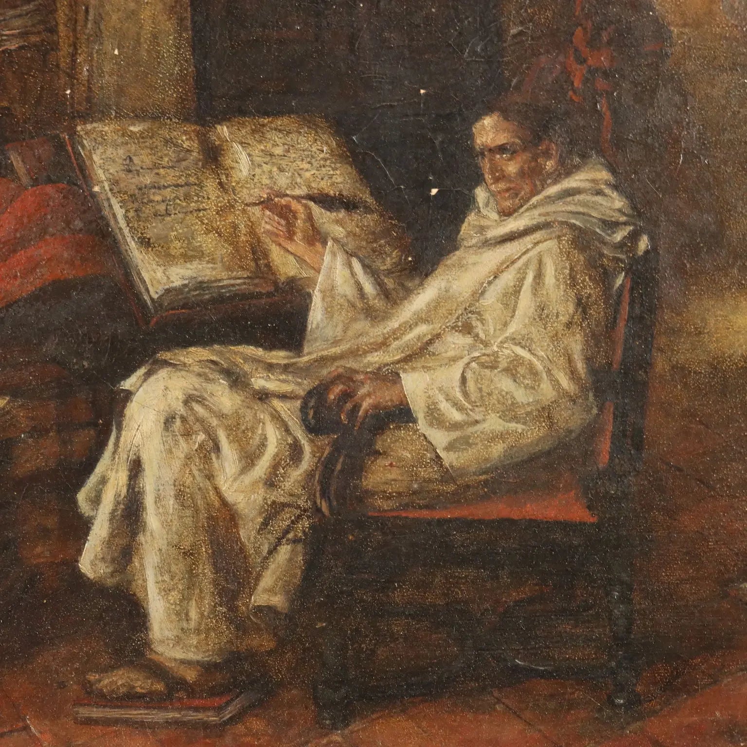 Antique Painting Signed Jeno Chemendy Monk XIX Century - Interior with Monk | Art | 19th Century