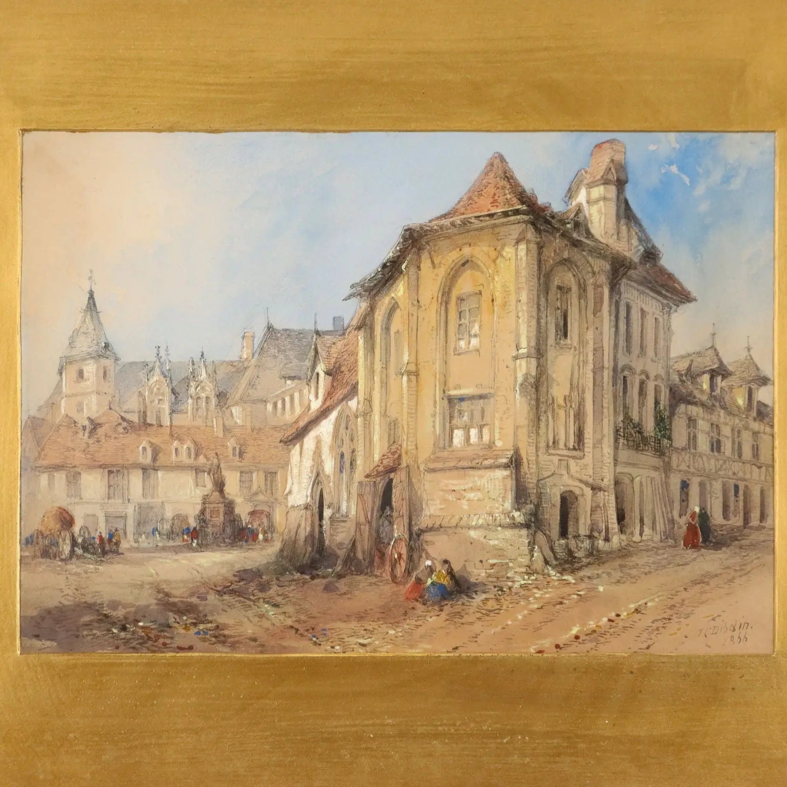 Antique Painting Signed T. Colman Dibdin Old Square in Rouen 1886 - Old Square in Rouen, France, 1866 | Art | 19th Century