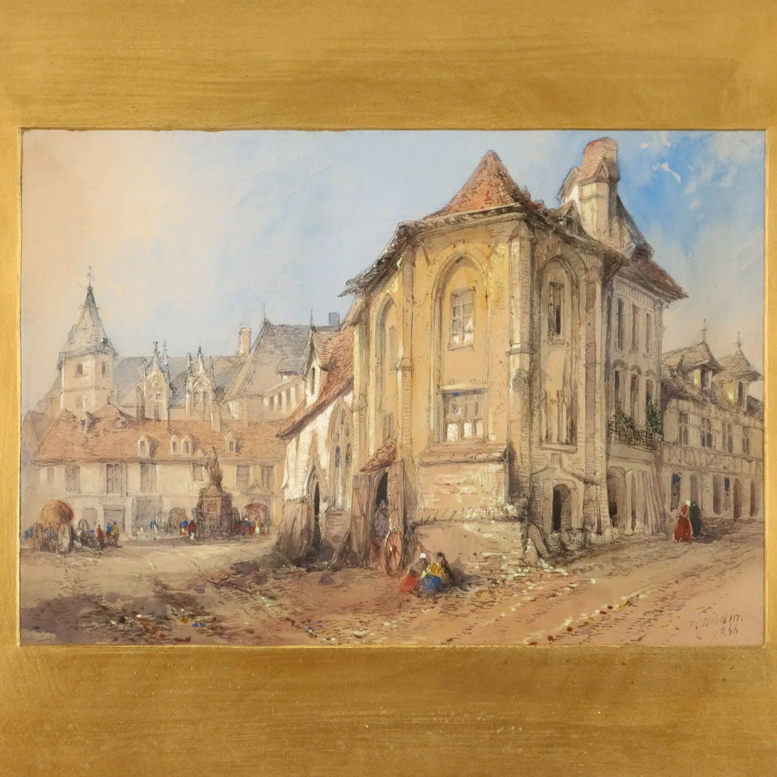 Antique Painting Signed T. Colman Dibdin Old Square in Rouen 1886 - Old Square in Rouen, France, 1866 | Art | 19th Century
