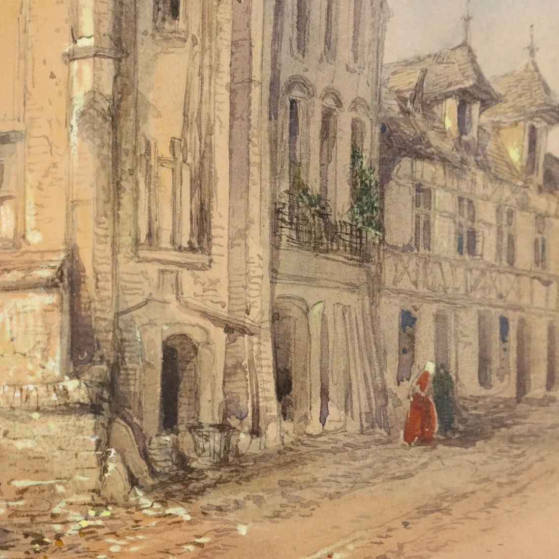 Antique Painting Signed T. Colman Dibdin Old Square in Rouen 1886 - Old Square in Rouen, France, 1866 | Art | 19th Century