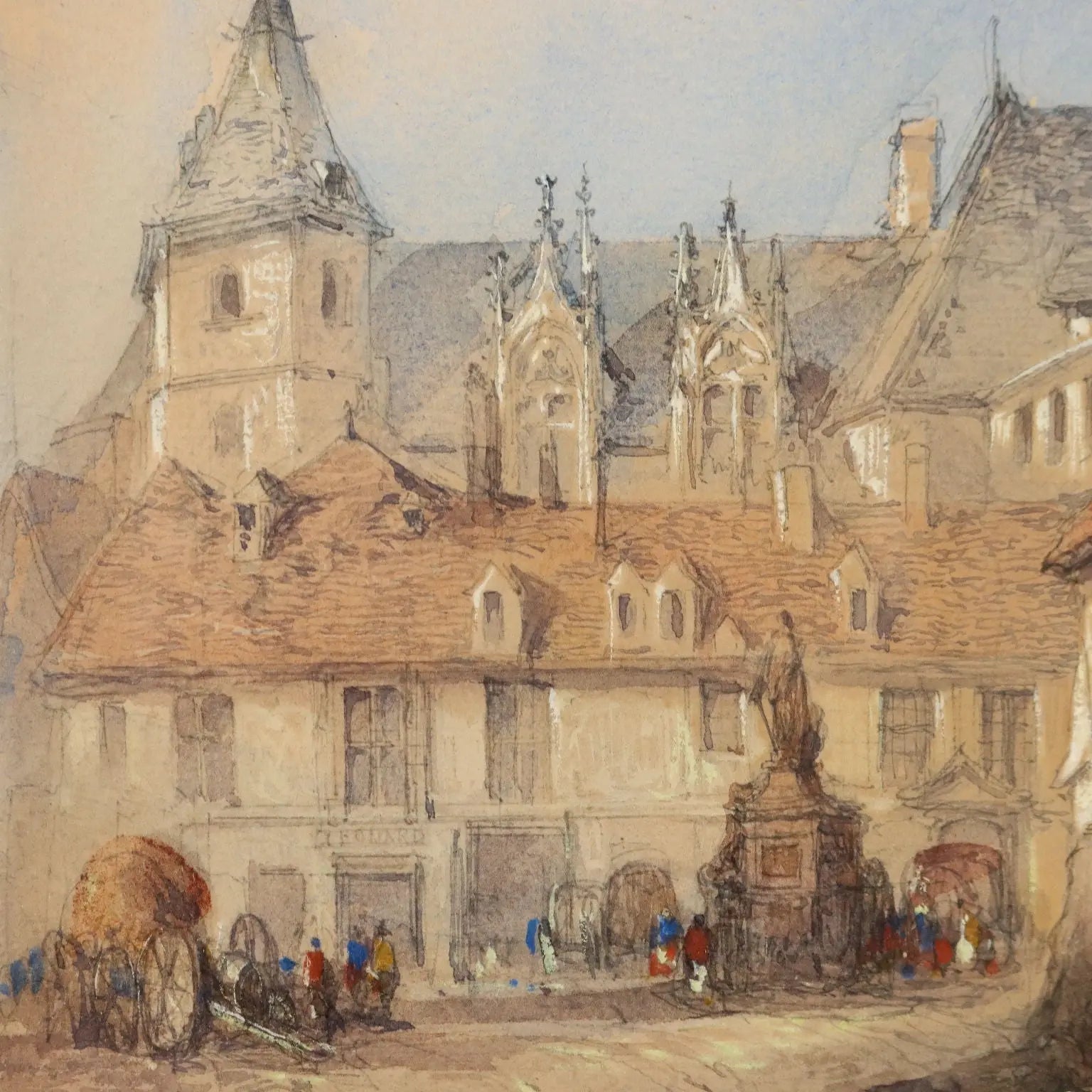 Antique Painting Signed T. Colman Dibdin Old Square in Rouen 1886 - Old Square in Rouen, France, 1866 | Art | 19th Century