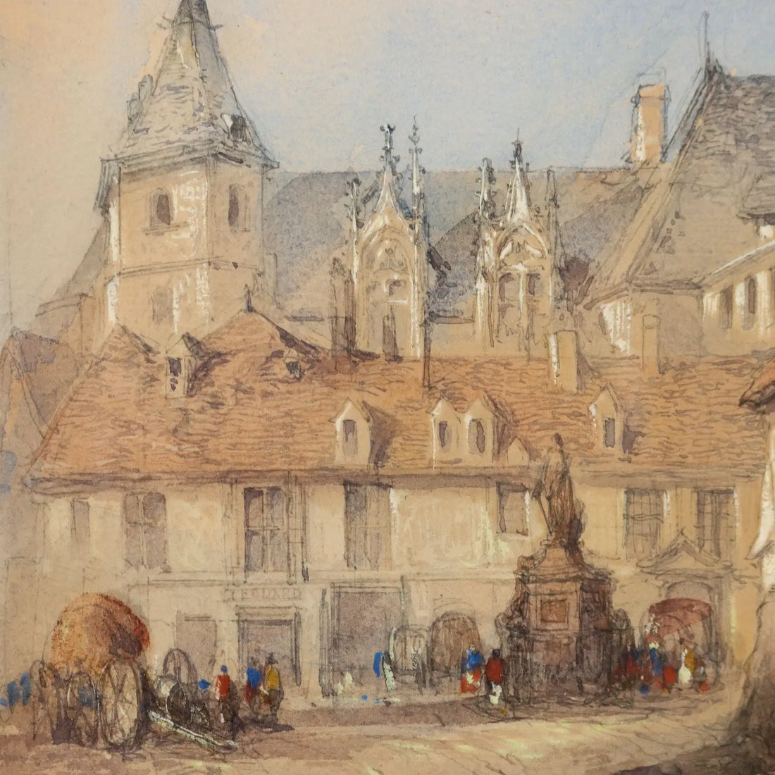 Antique Painting Signed T. Colman Dibdin Old Square in Rouen 1886 - Old Square in Rouen, France, 1866 | Art | 19th Century
