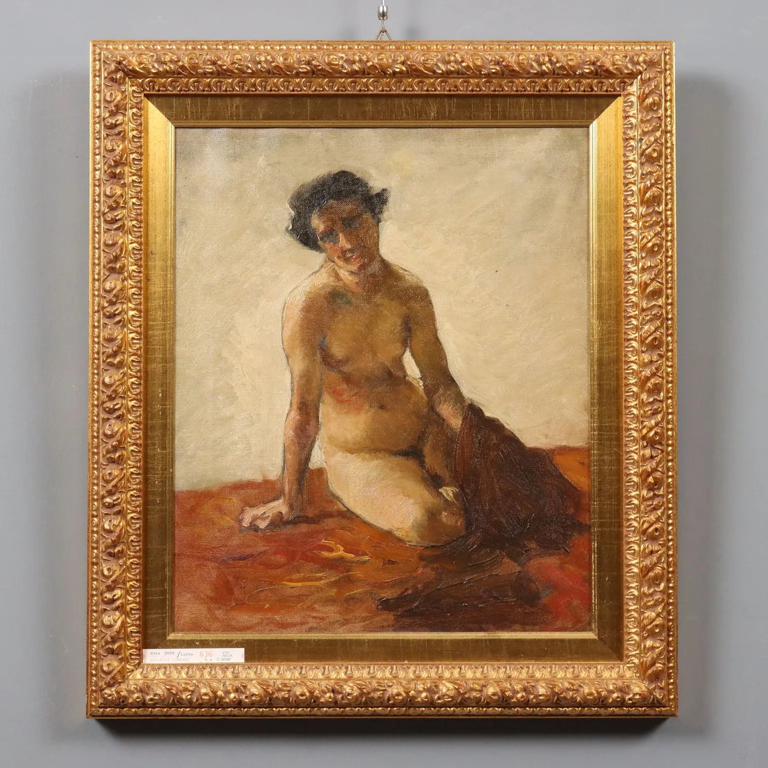 Antique Painting Signed Lorenzo Delleani Oil on Canvas 1860 ca. - Crouching Nude Figure 1860 ca. | Art | 19th Century