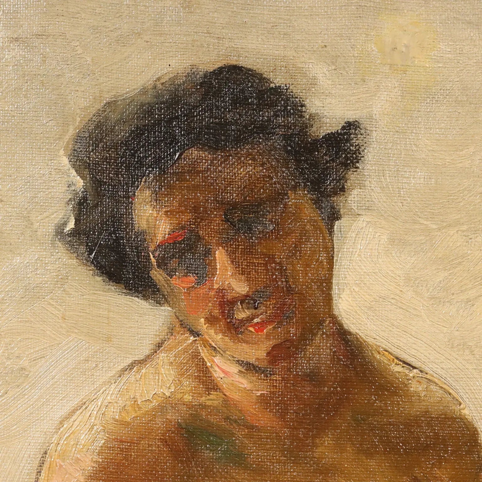 Antique Painting Signed Lorenzo Delleani Oil on Canvas 1860 ca. - Crouching Nude Figure 1860 ca. | Art | 19th Century