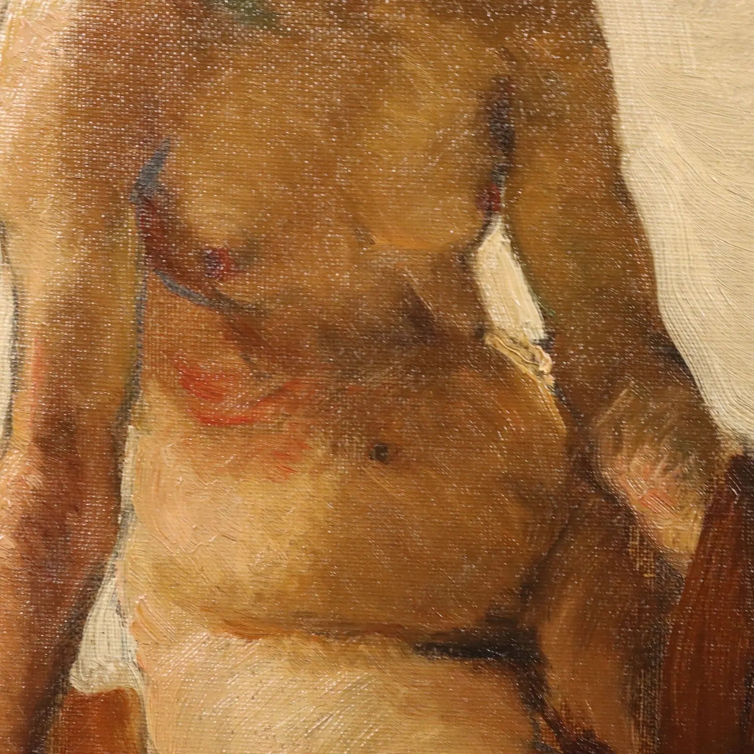 Antique Painting Signed Lorenzo Delleani Oil on Canvas 1860 ca. - Crouching Nude Figure 1860 ca. | Art | 19th Century