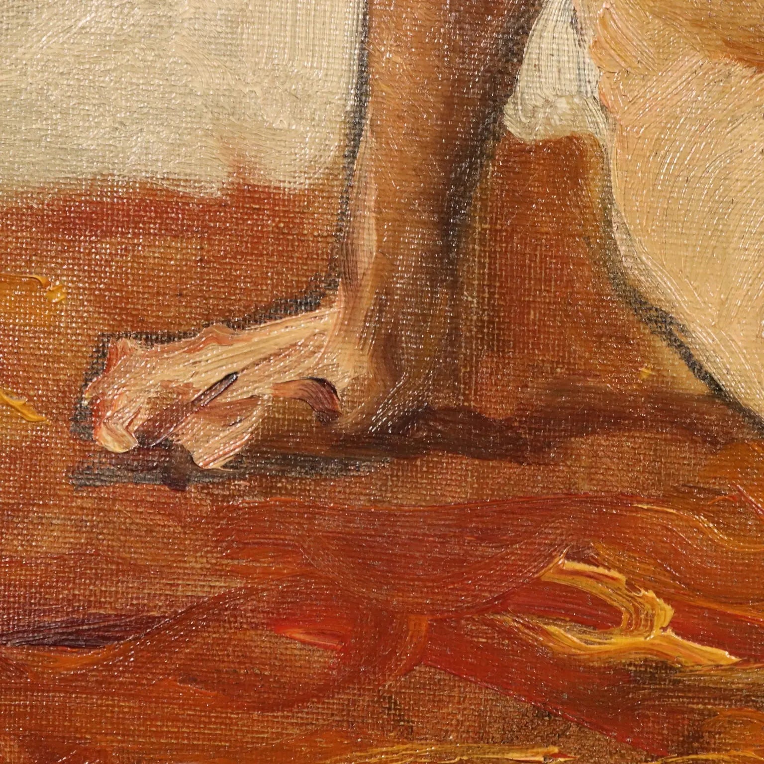 Antique Painting Signed Lorenzo Delleani Oil on Canvas 1860 ca. - Crouching Nude Figure 1860 ca. | Art | 19th Century