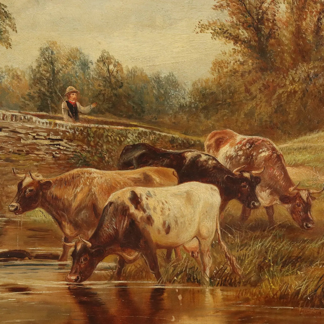 Antique Painting Landscape with Cows Oil on Canvas 1886 | Art | 19th Century