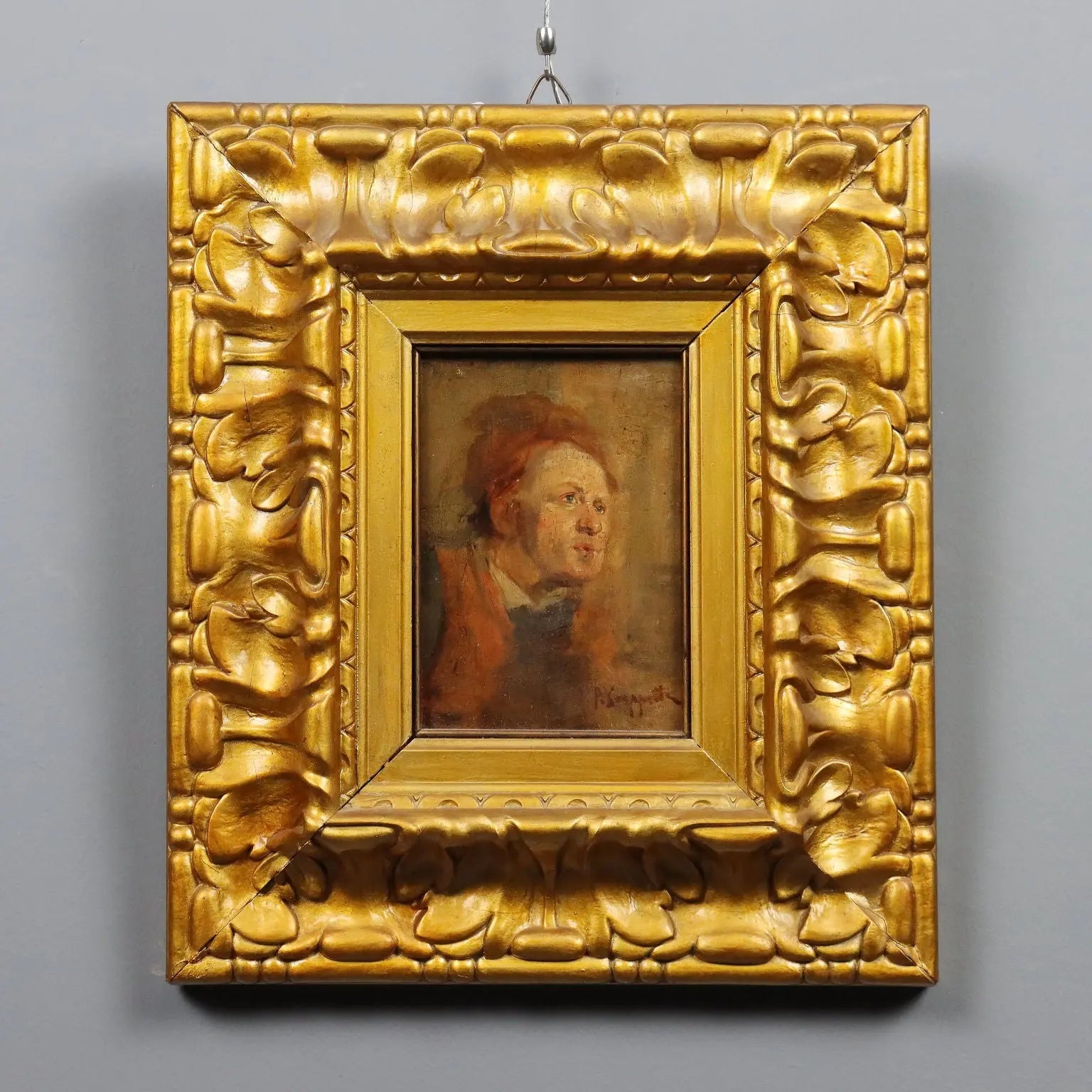 Antique Painting Signed Pietro Scoppetta Oil on Board XIX Century - Male Face | Art | 19th Century