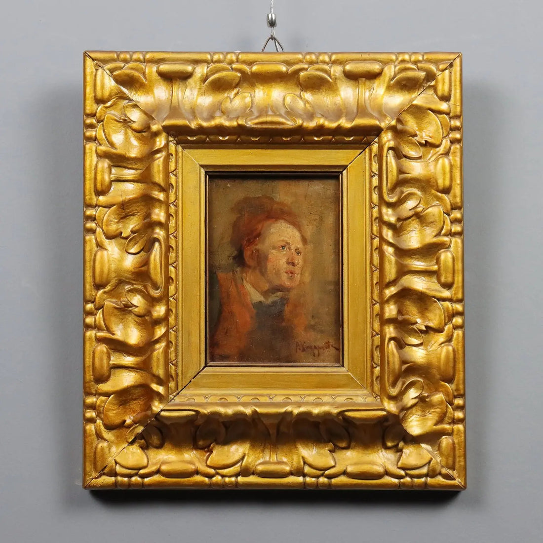 Antique Painting Signed Pietro Scoppetta Oil on Board XIX Century - Male Face | Art | 19th Century