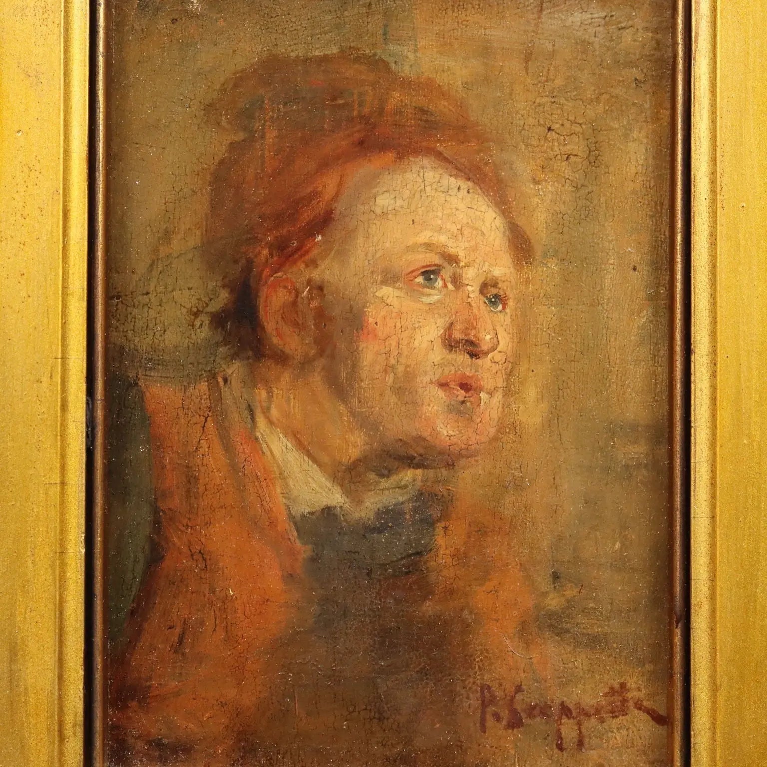Antique Painting Signed Pietro Scoppetta Oil on Board XIX Century - Male Face | Art | 19th Century