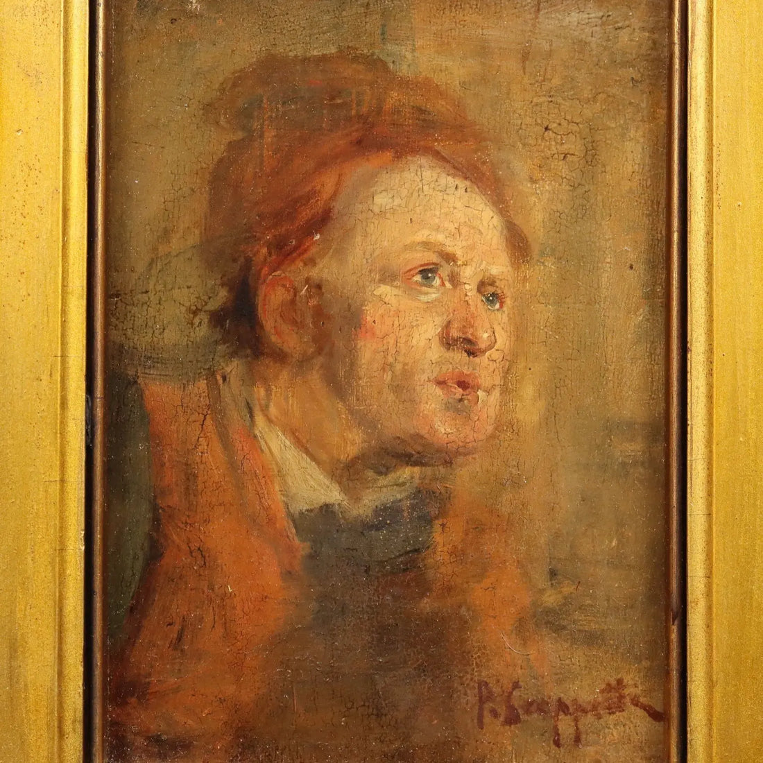 Antique Painting Signed Pietro Scoppetta Oil on Board XIX Century - Male Face | Art | 19th Century