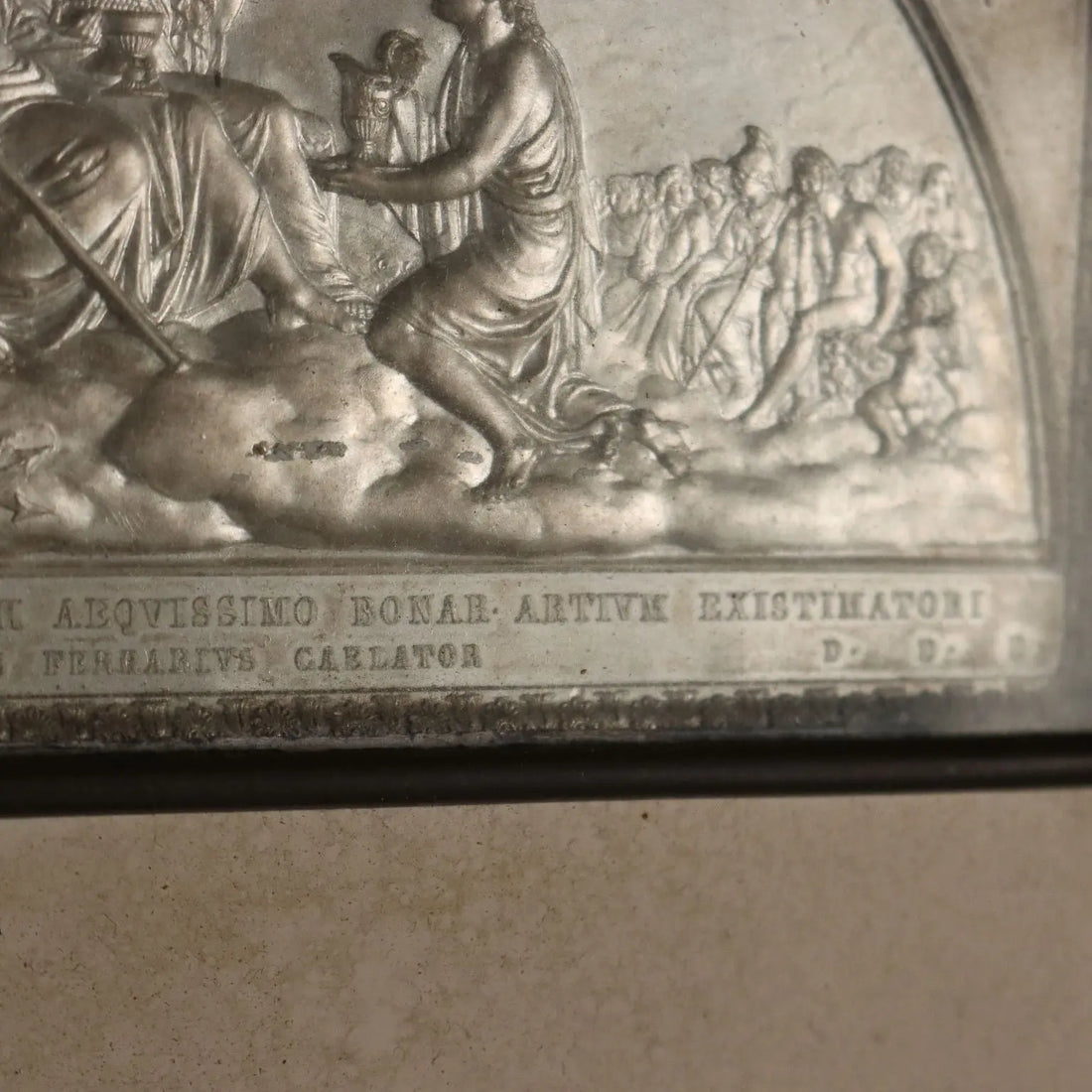Antique Bas-Felief on Metal Giuseppe Ferraris XIX Century - Ganymede Offers the Cup to Jupiter | Art | 19th Century