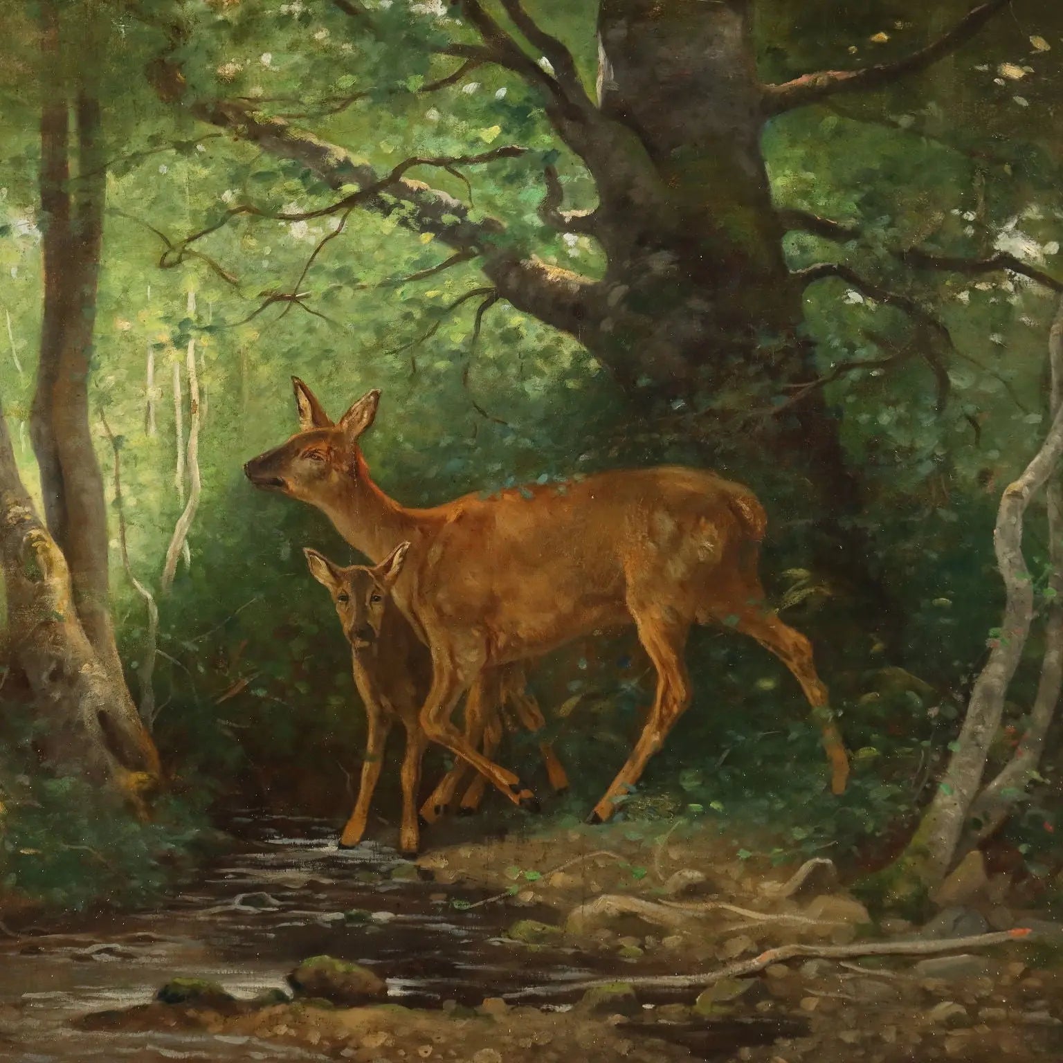 Antique Painting Deer in the Woods Oil on Canvas France XIX Century | Art | 19th Century