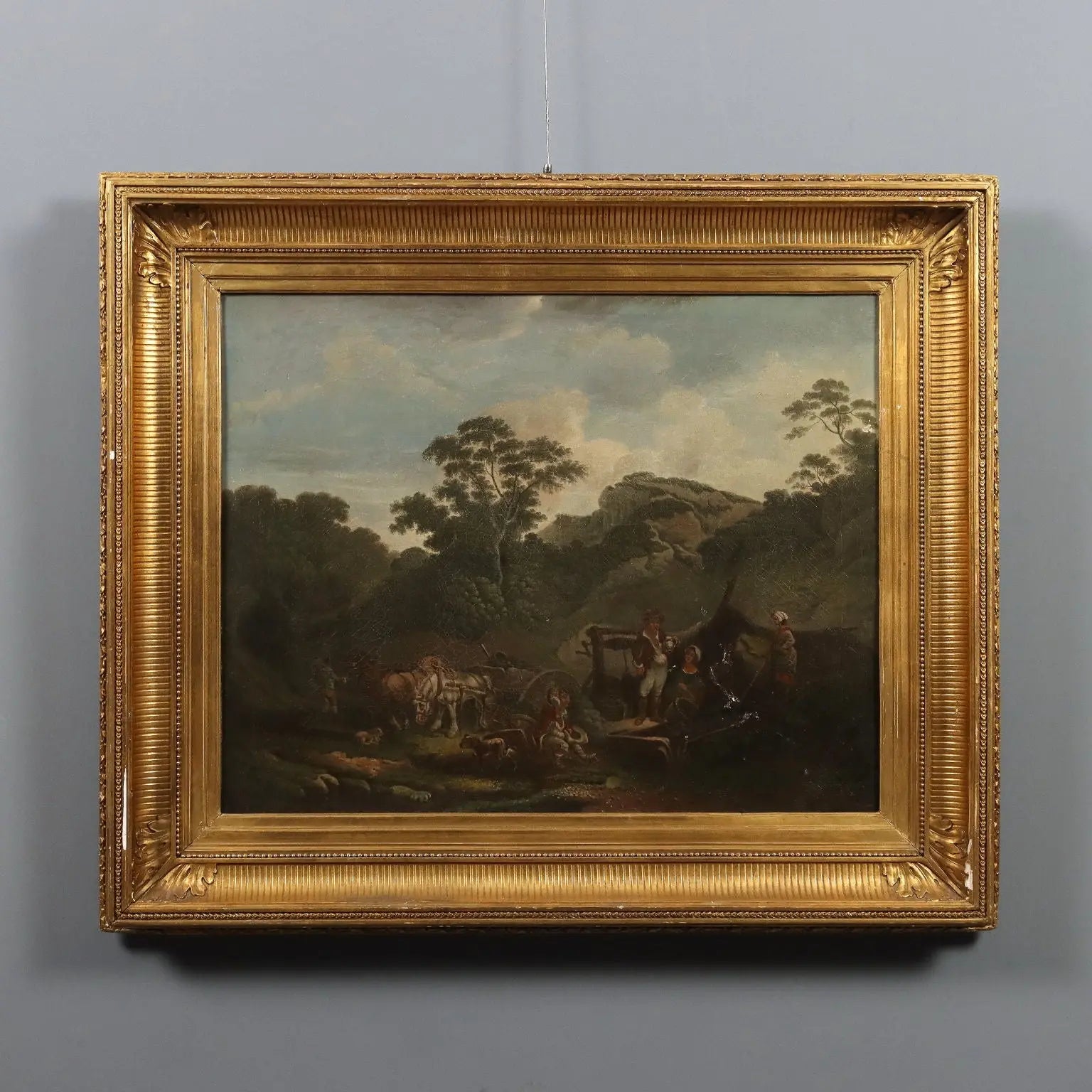 Antique Painting Landscape with Farmers Oil on Canvas Europe '800 | Art | 19th Century