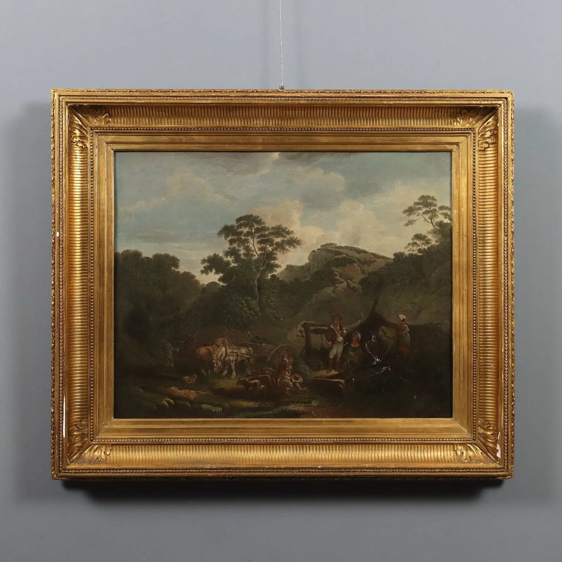 Antique Painting Landscape with Farmers Oil on Canvas Europe '800 | Art | 19th Century