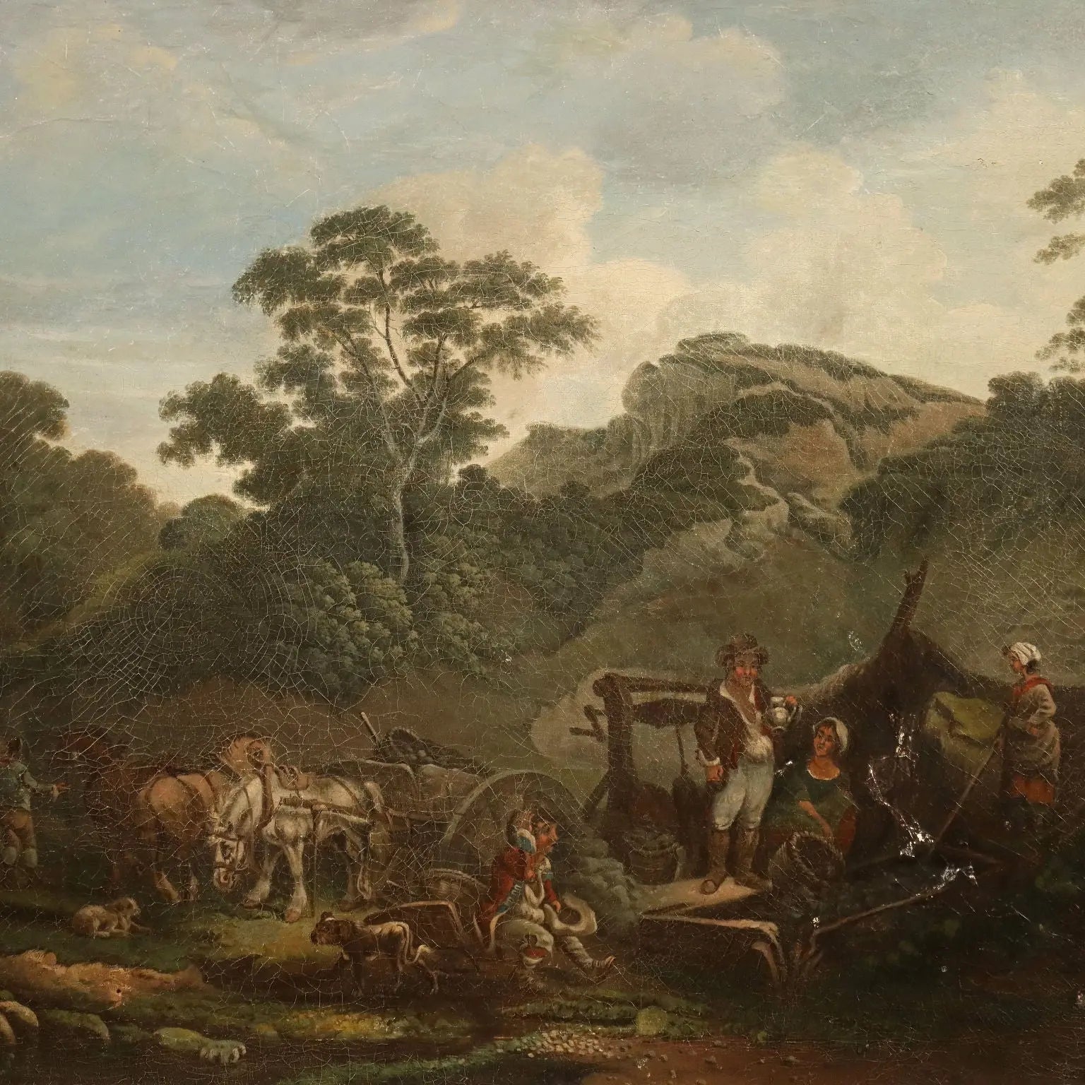 Antique Painting Landscape with Farmers Oil on Canvas Europe '800 | Art | 19th Century