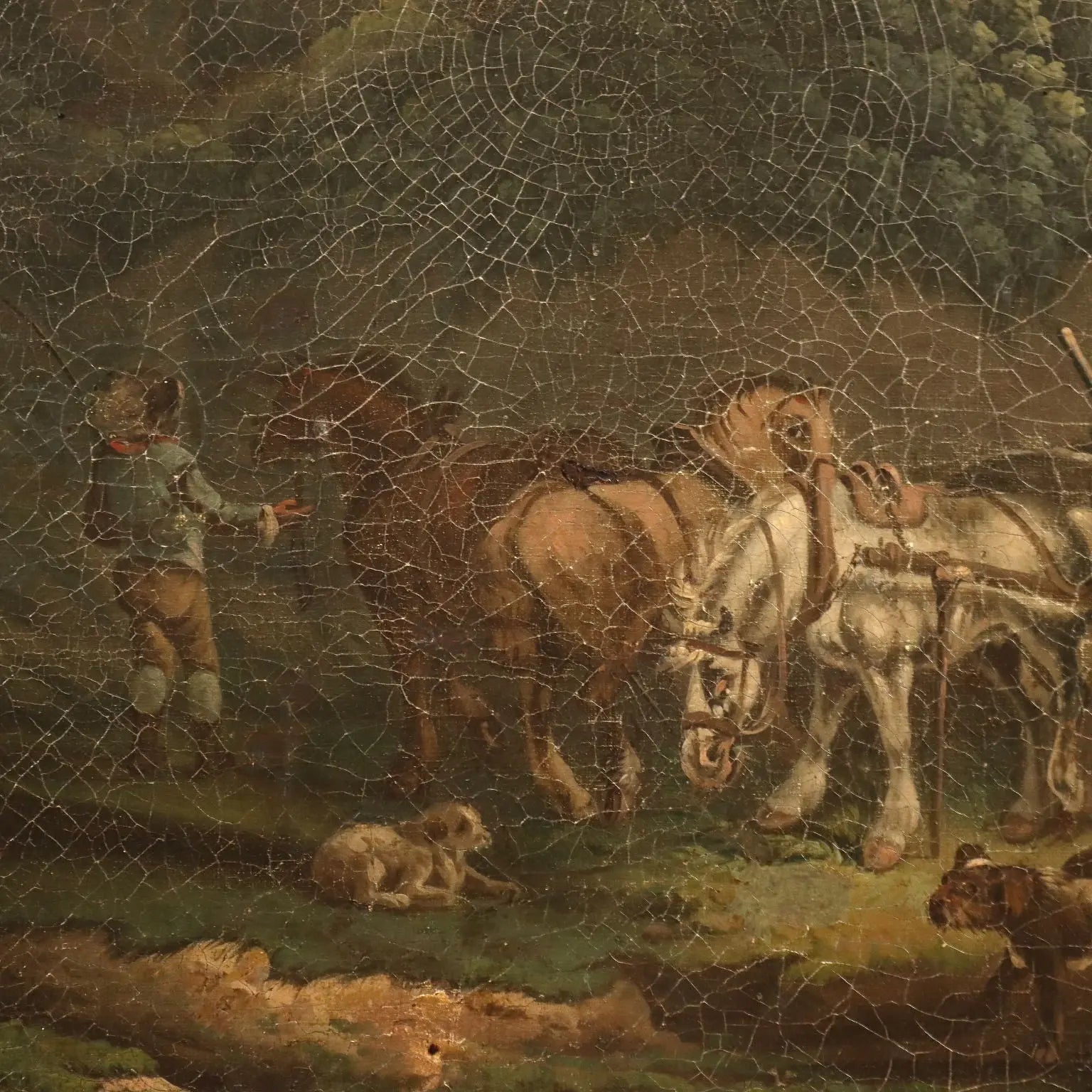 Antique Painting Landscape with Farmers Oil on Canvas Europe '800 | Art | 19th Century