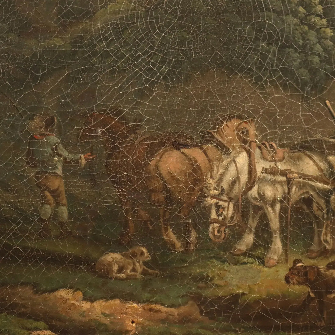Antique Painting Landscape with Farmers Oil on Canvas Europe '800 | Art | 19th Century